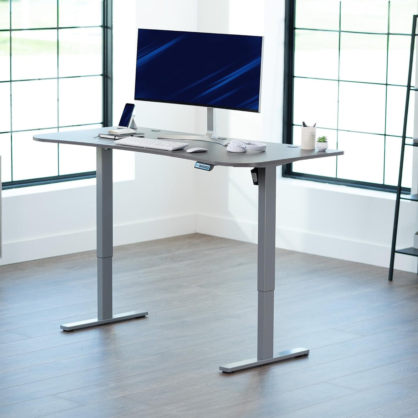 VIVO Electric 63 x 32 in Standing Desk, Memory Height Adjustment, 1B Series, Dark Gray Top Gray Frame, DESK-KIT-1G1G