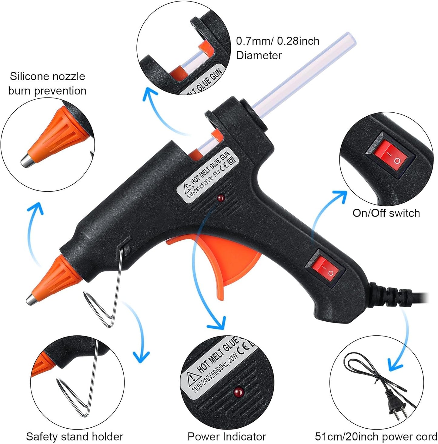 Zhengmy 6 Pcs Mini Glue Gun Crafts Hot Melt Guns Low Temp Glue with Burn Protection Fast Preheating and Easy Squeeze Trigger for School DIY Arts Class Projects Home Quick Repairs, 20 W (Black)