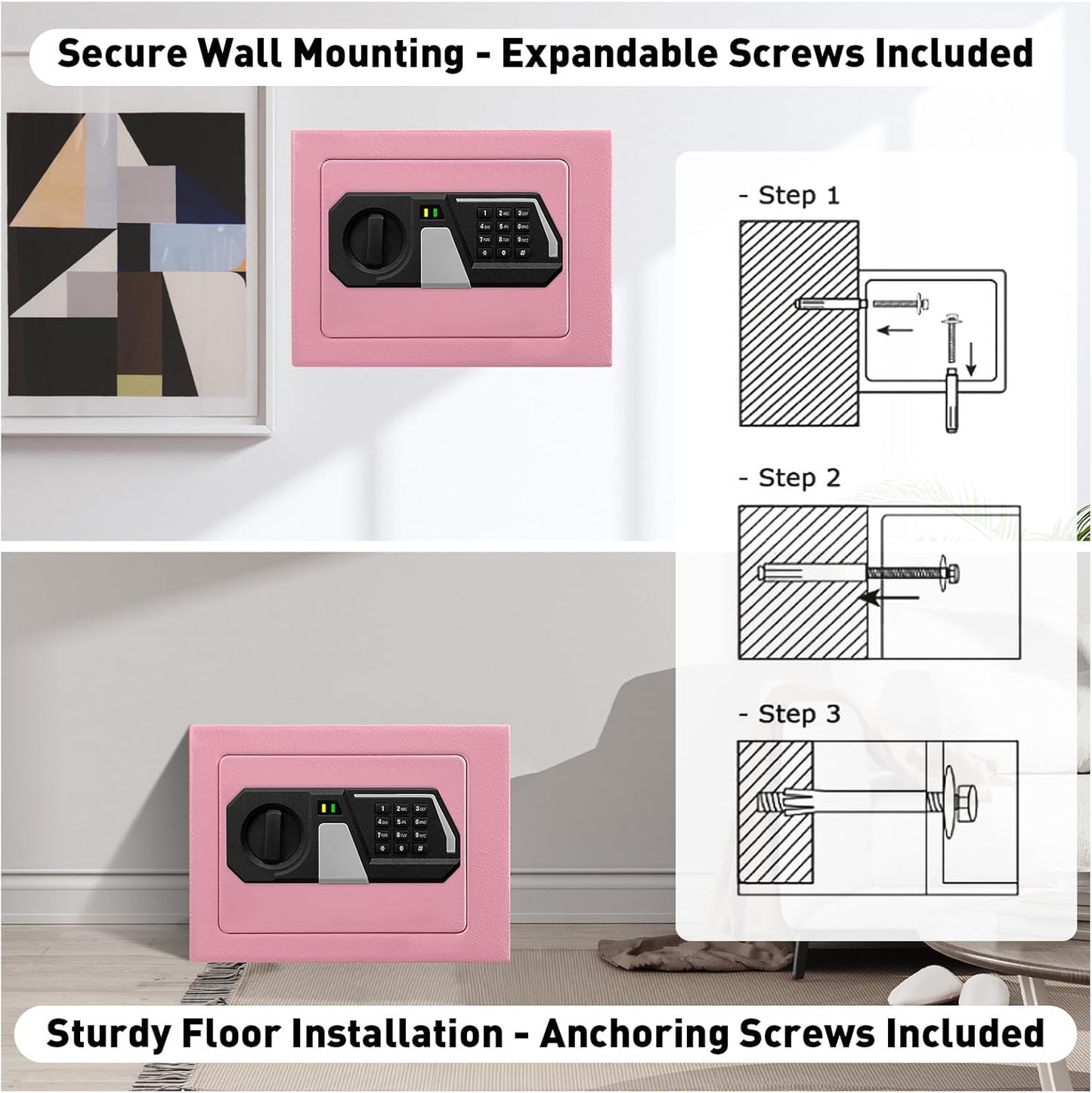 TOTOY Small Personal Safe Box 0.5 Cu Ft- Electronic Digital Security Safe Steel Construction Hidden with Key Lock, Wall or Cabinet Safety Box for Home Office Hotel Business Jewelry Gun Cash Money