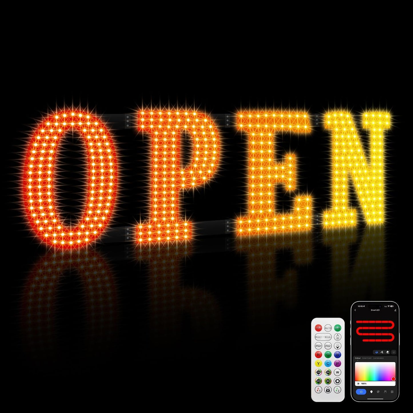 LED Open Signs for Buiness, 40"x14"Large Open Light Up Signs with Remote Controls, Smart App, DIY Editor Colours Sign Flashing Light for Storefront Window Bar Salon Cafes Retail Shops