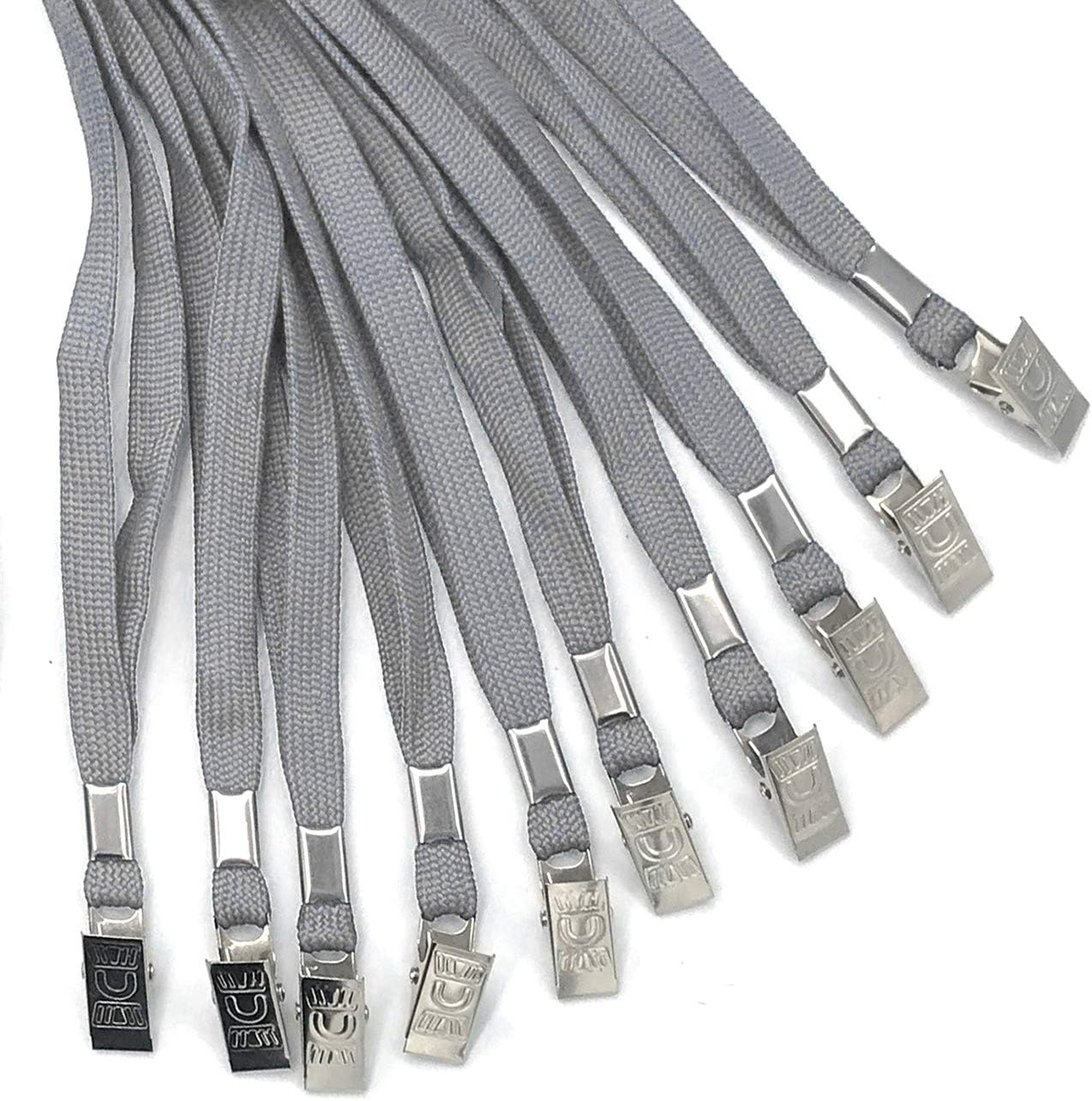 Beebel Lanyard 100 Pack Gray Badge Lanyards Flat Lanyards Round 32" with Badge Clip