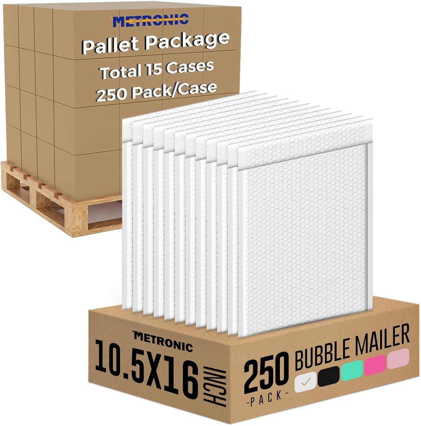 Metronic 3750 Pack Bubble Mailer 10.5x16 Inch White,Usable Size 10.5x15" Waterproof Padded Envelopes,Self-Seal Modern Bubble Mailers Cushioning for Shipping,Jewelry Makeup Supplies, Packaging Bulk