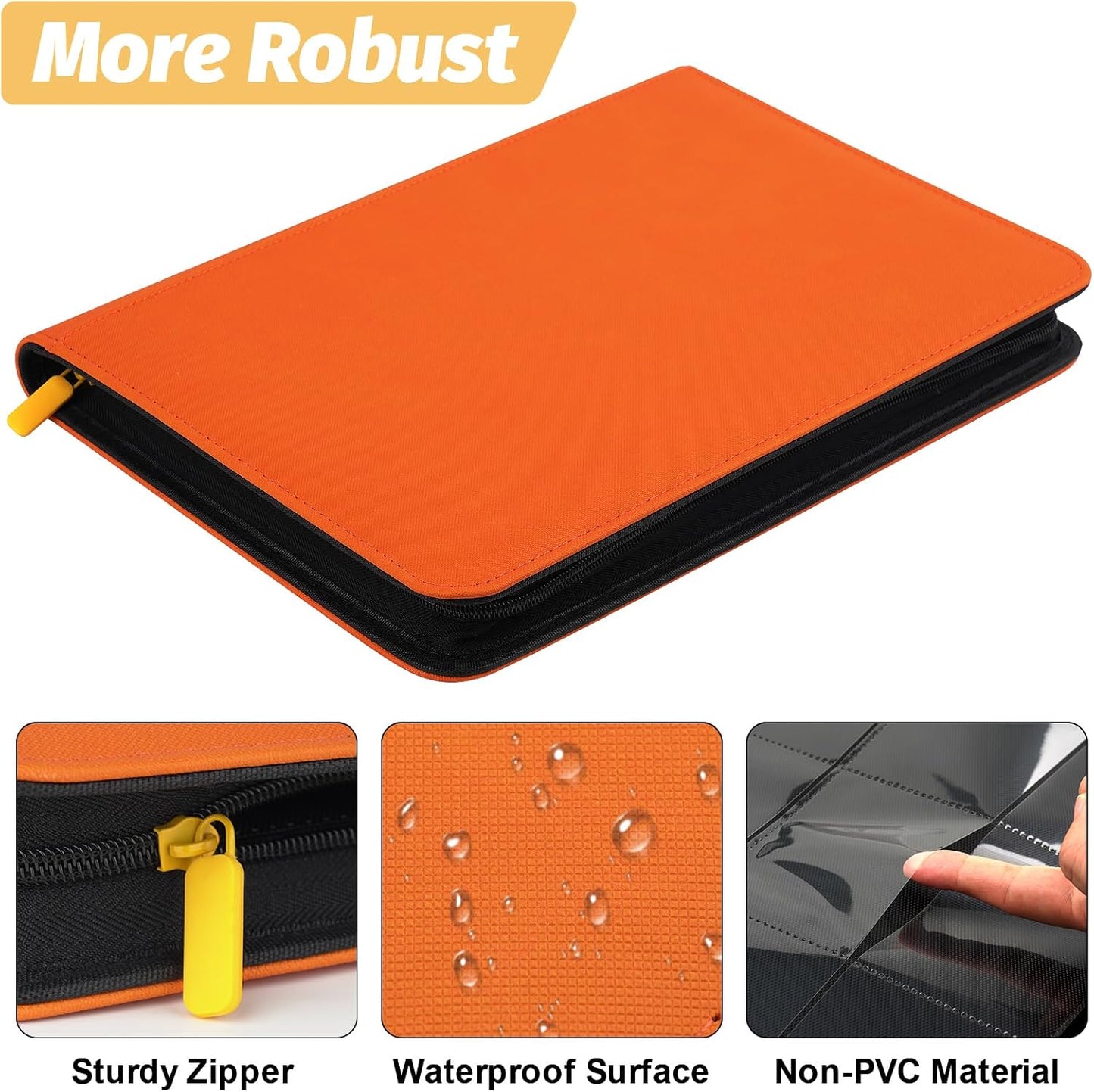 Trading Card Binder 9 Pocket, GERMUN PU Cover Card Binder for 360 Cards, Premium Trading Card Holder Folders, Double Sided Pocket Card Album for MTG, TCG (Orange)