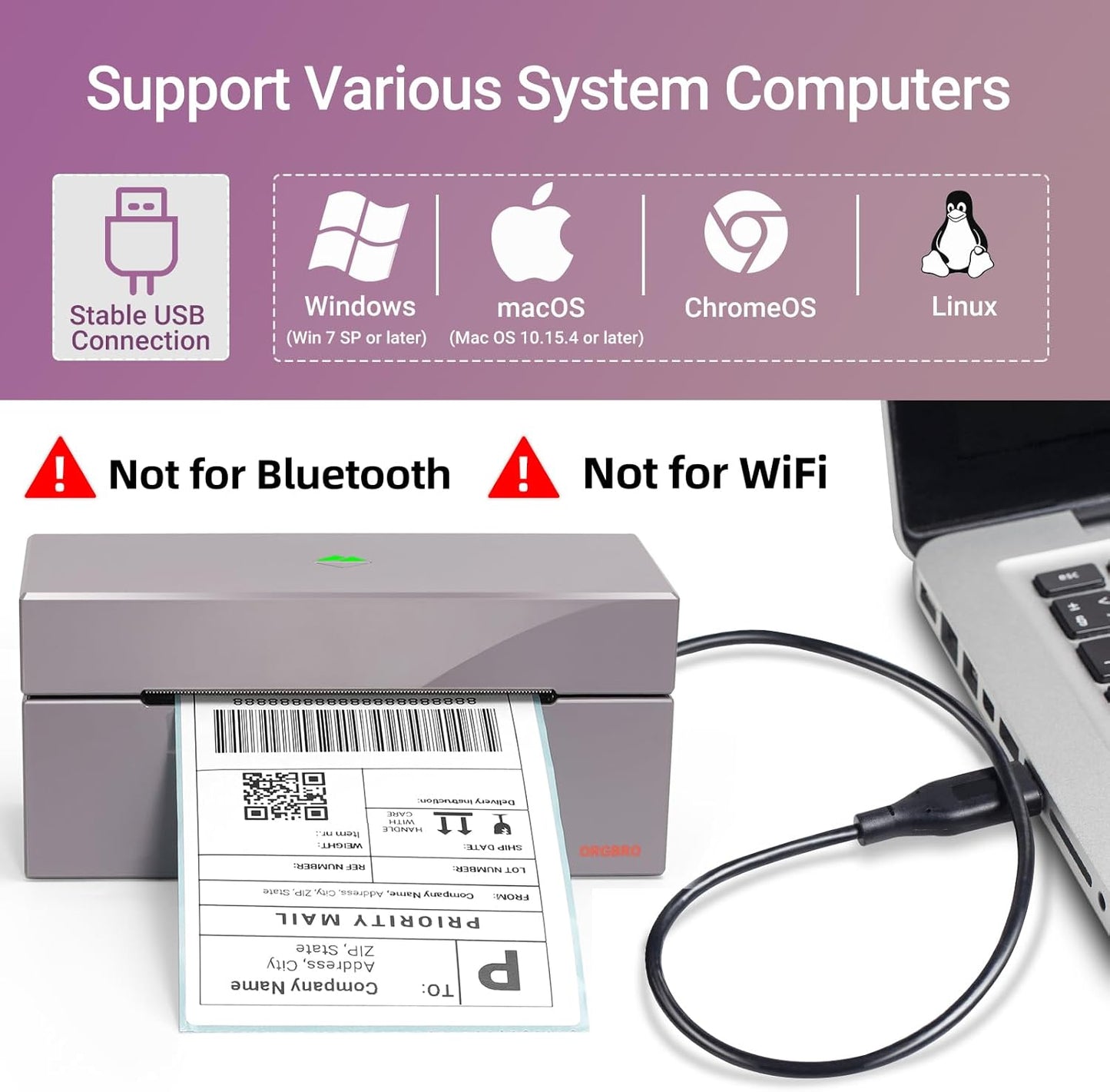 ORGBRO Z1 Thermal Shipping Label Printer, 4x6 Label Printer for Small Business, High Speed for Commercial Grade Shipping Packages, Support Windows, Mac, Chrome and Linux (USB Only)