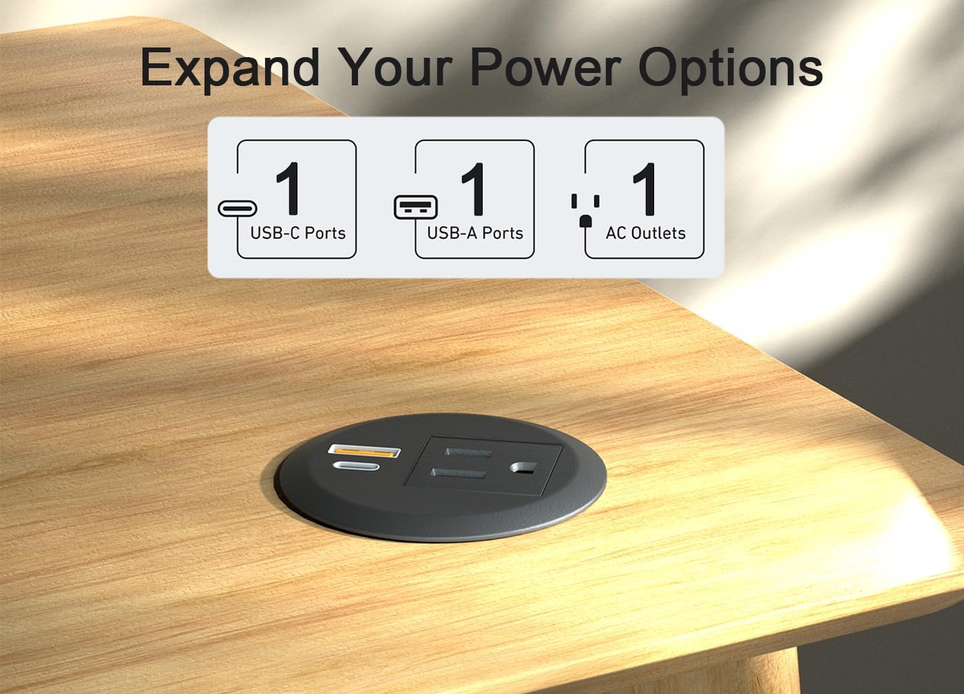 2pcs Desktop Power Grommet,2-inch Hole,10ft Cord,20W USB C Fast Charging Station,Round Recessed Outlet,2-USB Port,Flush Mount,Flat Plug,Black