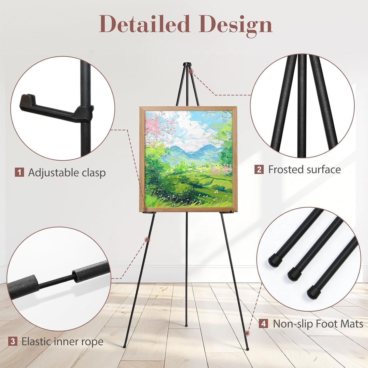 AZEAM 1 Pack 63" Easel Stand for Sign, Portable Easels for Painting, Foldable Black Metal Easel Display Stand Poster Holder Adjustable Sign Stand for Display Wedding Arts Poster