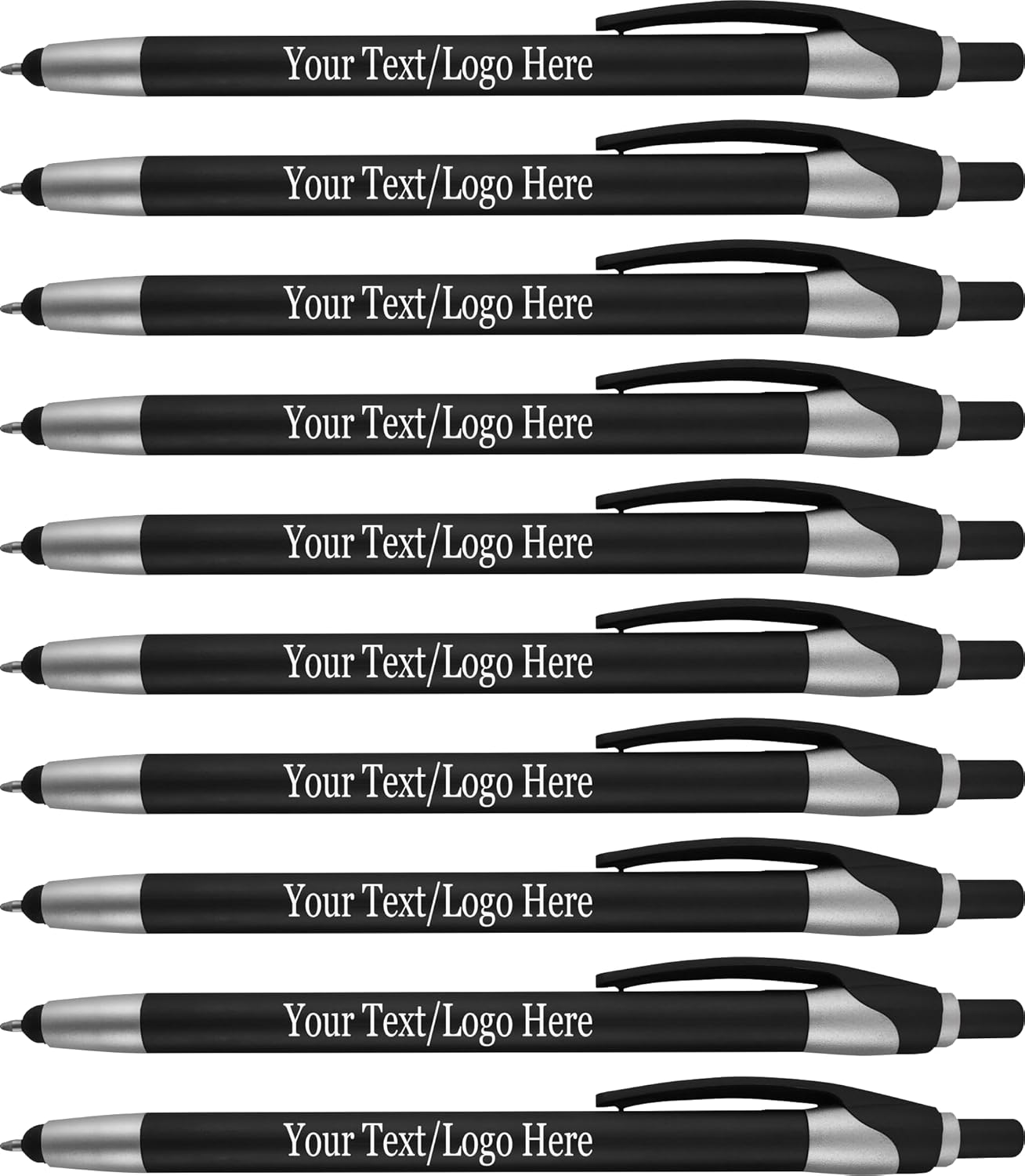 Personalized With your Custom Logo or Text Pens-Pack of 300- for Marketing, Parties, and Events, 2 in 1 Capacitive Stylus & Ballpoint Pen Compatible With Touchscreen Devices, Black Ink, Black Pens