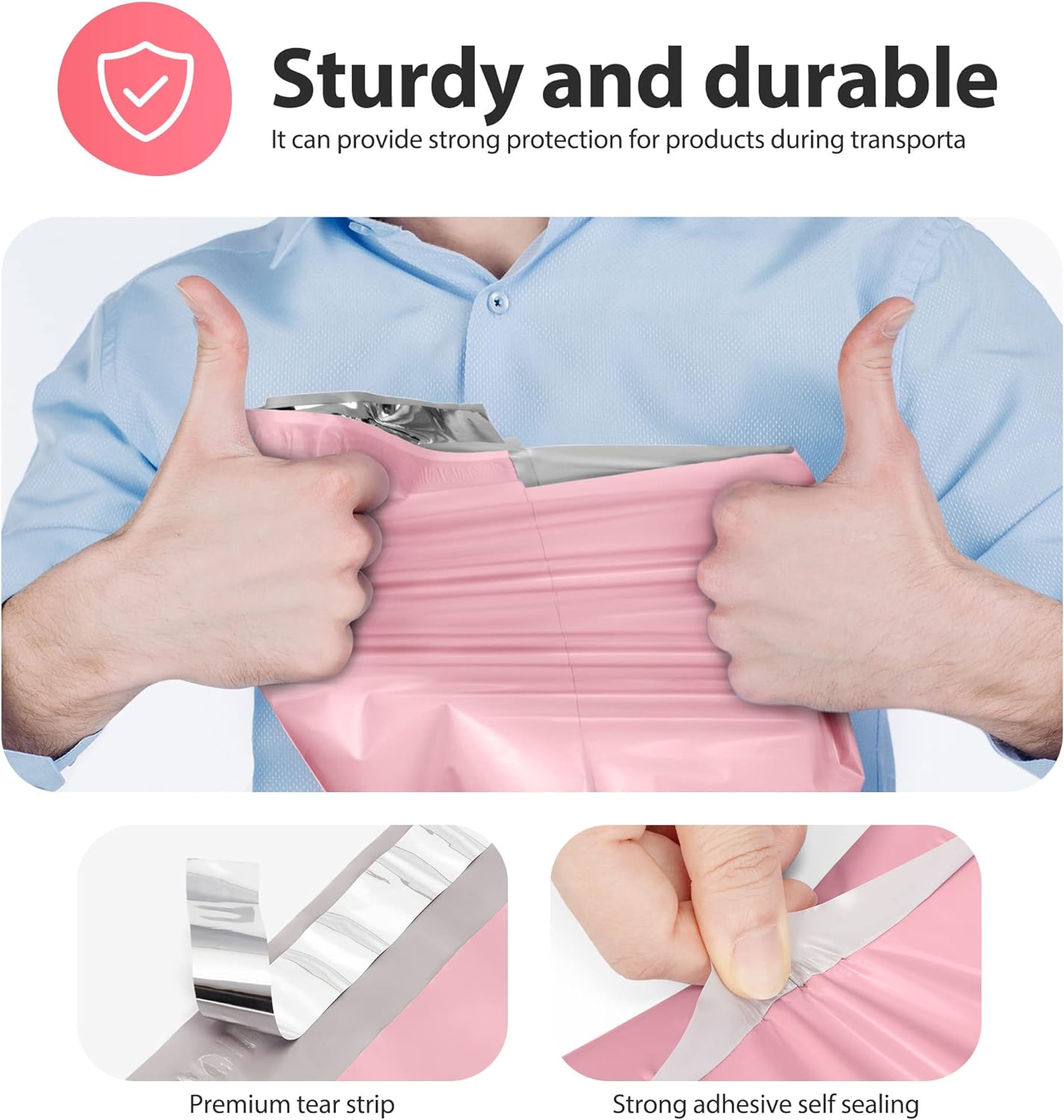 Fuxury 100 Pcs Poly Mailers 12x15.5Inch, Waterproof Shipping Bags for Clothing, Strong Adhesive Shipping Envelopes for Small Business, Self Seal Mailers Poly Bags Mailing Envelopes Light Pink