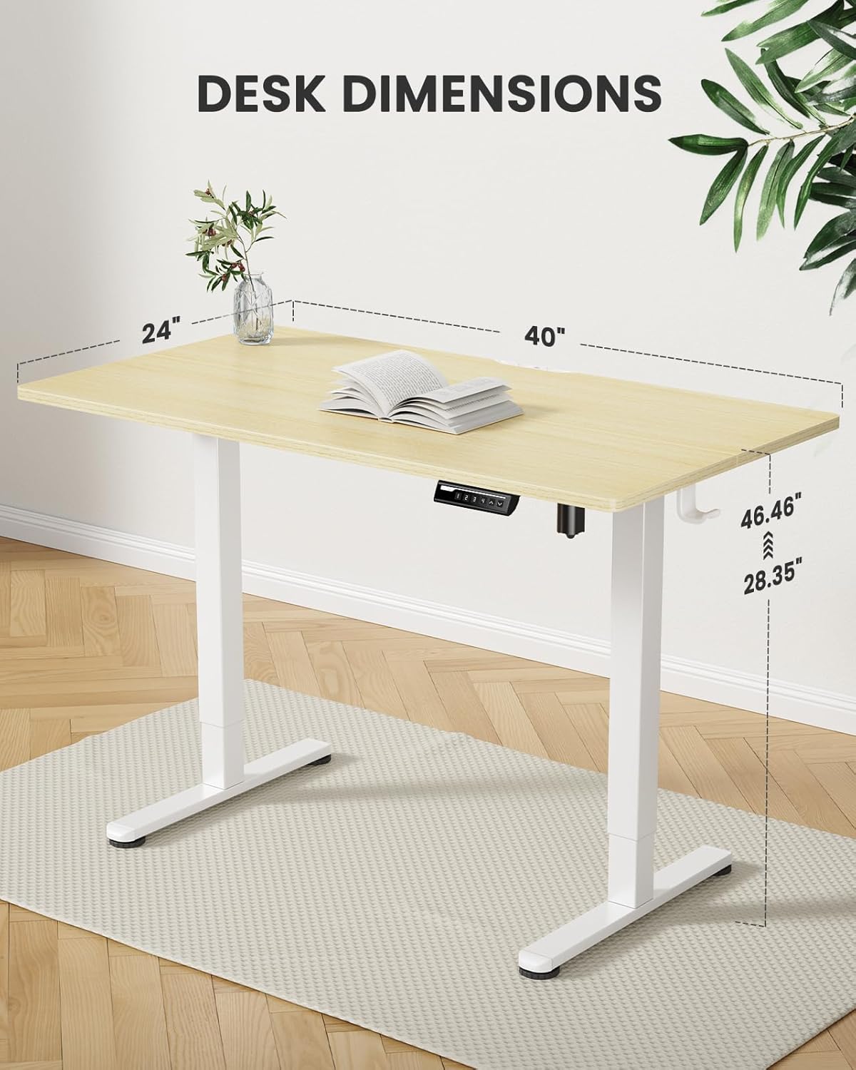 ErGear Height Adjustable Electric Standing Desk, 40 x 24 Inches Sit Stand up Desk, Small Memory Computer Home Office Desk with Two-Piece Desktop (Natural)