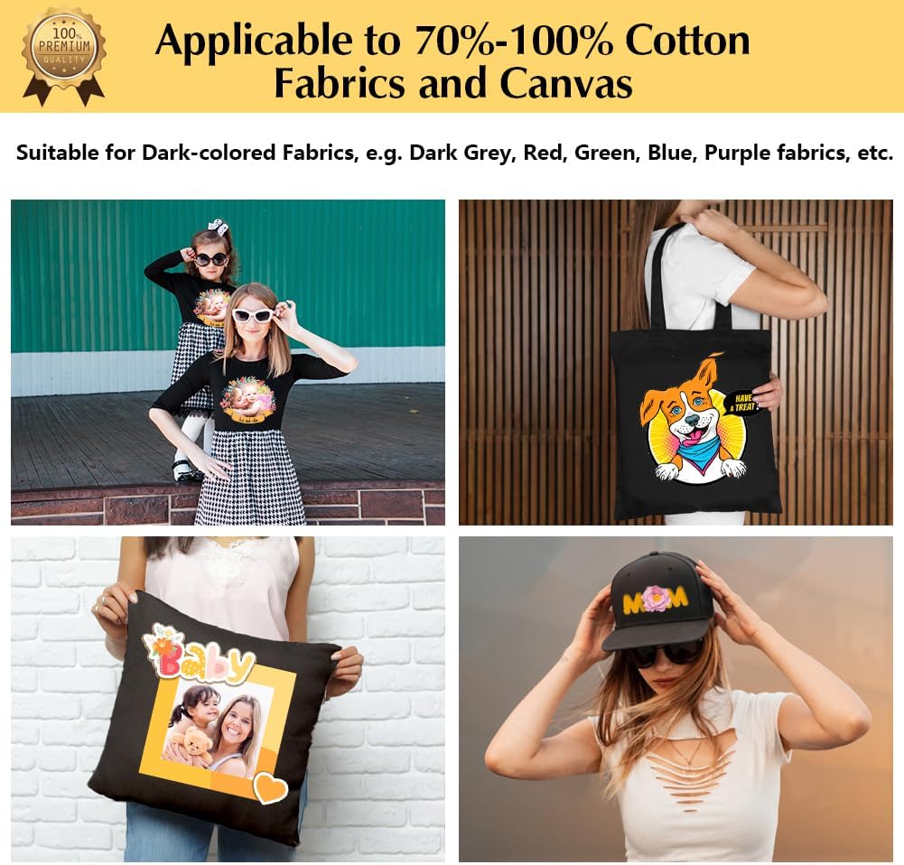 TransOurDream Tru-Iron on Heat Transfer Paper for Dark Fabric (20 Sheets, 11x17") T Shirt Transfers Paper for Inkjet Printer Printable Heat Transfer Vinyl for T-Shirts