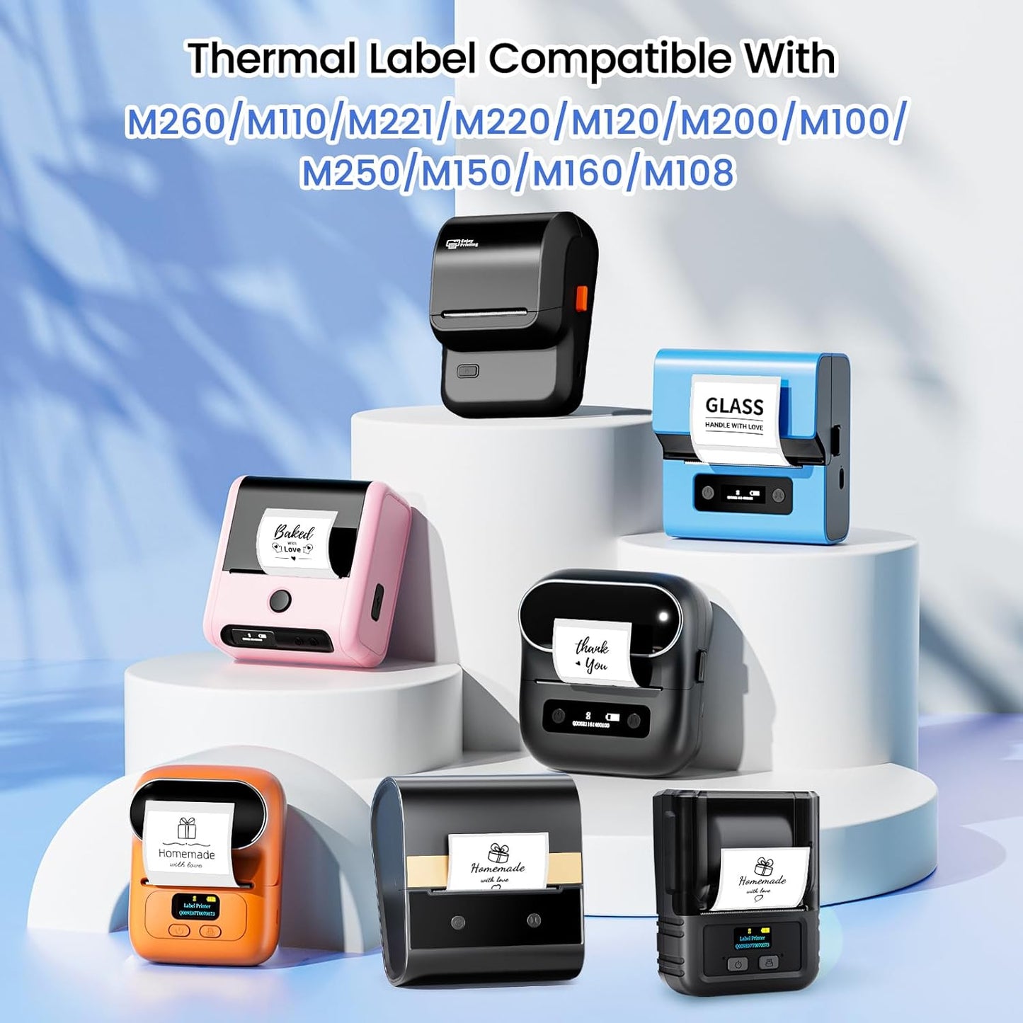 Thermal Labels - 1.96"X1.18" (50X30MM), Compatible with Label Maker Machine M100/ M110/ M150/ M220/ M250/ M108/ M221, Multi-Purpose Adhesive Thermal Labels, Black on White, 230 Labels/Roll