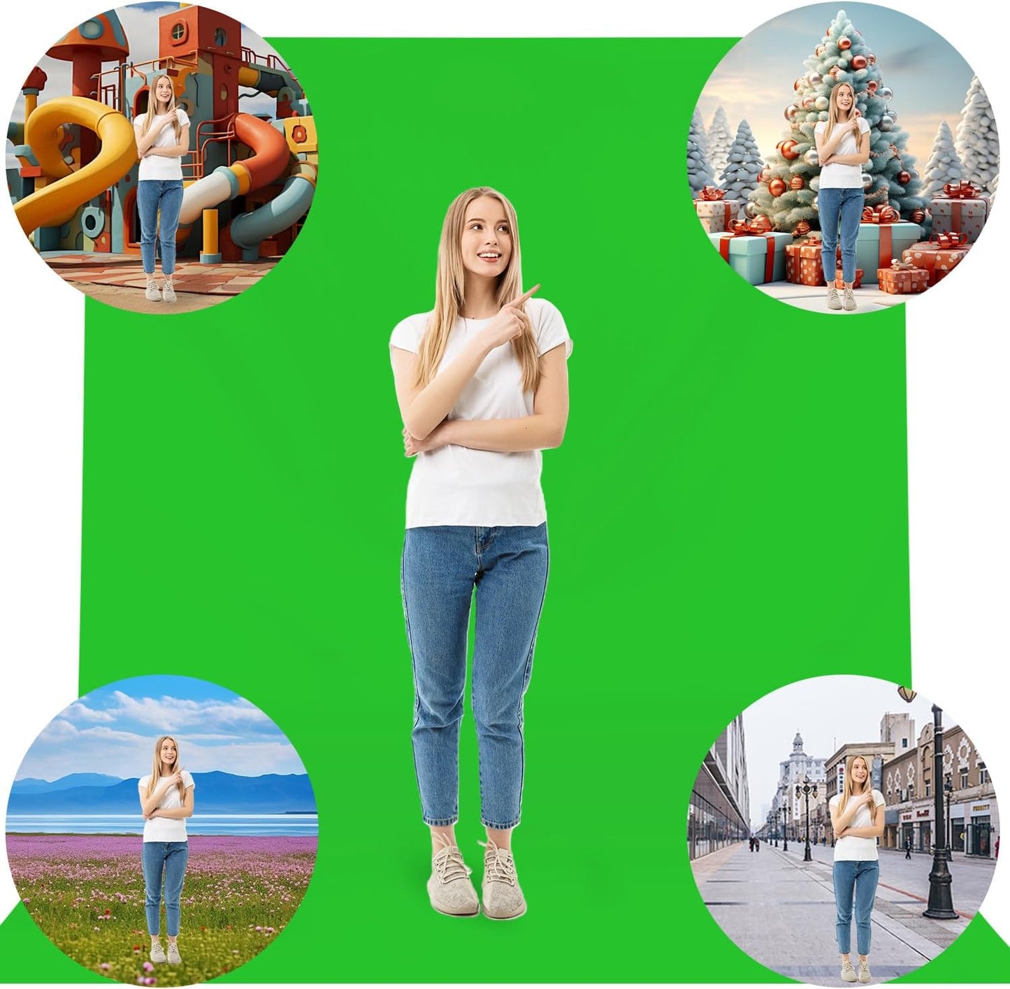 Green Polyester Background - 6.5 x 10FT Professional High Density Green Screen Backdrop for Party Photography and Video Studio