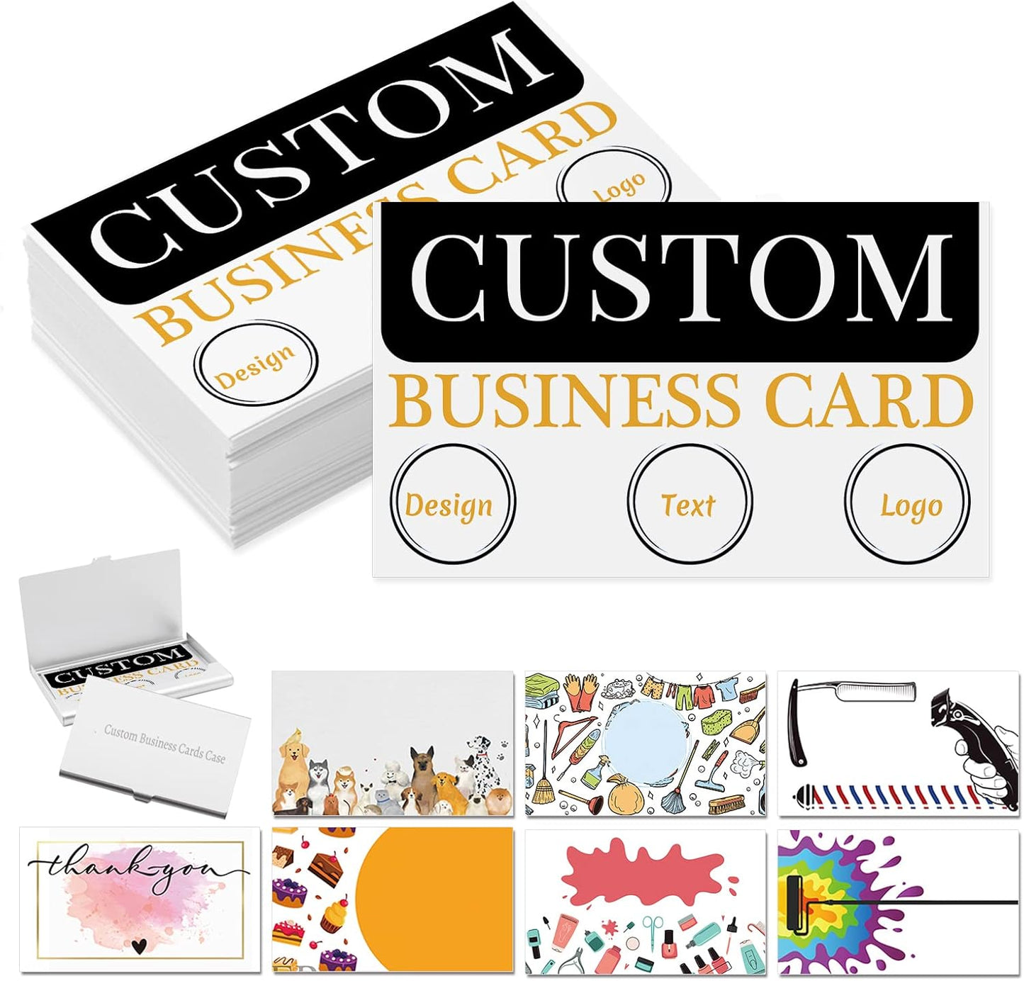 UP to 100PC Custom Business Cards with Logo Personalized 300gsm Double Side Printable 3.5" x 2" Customize Business Cards 1000 500 200 100 for Small Business Women Men