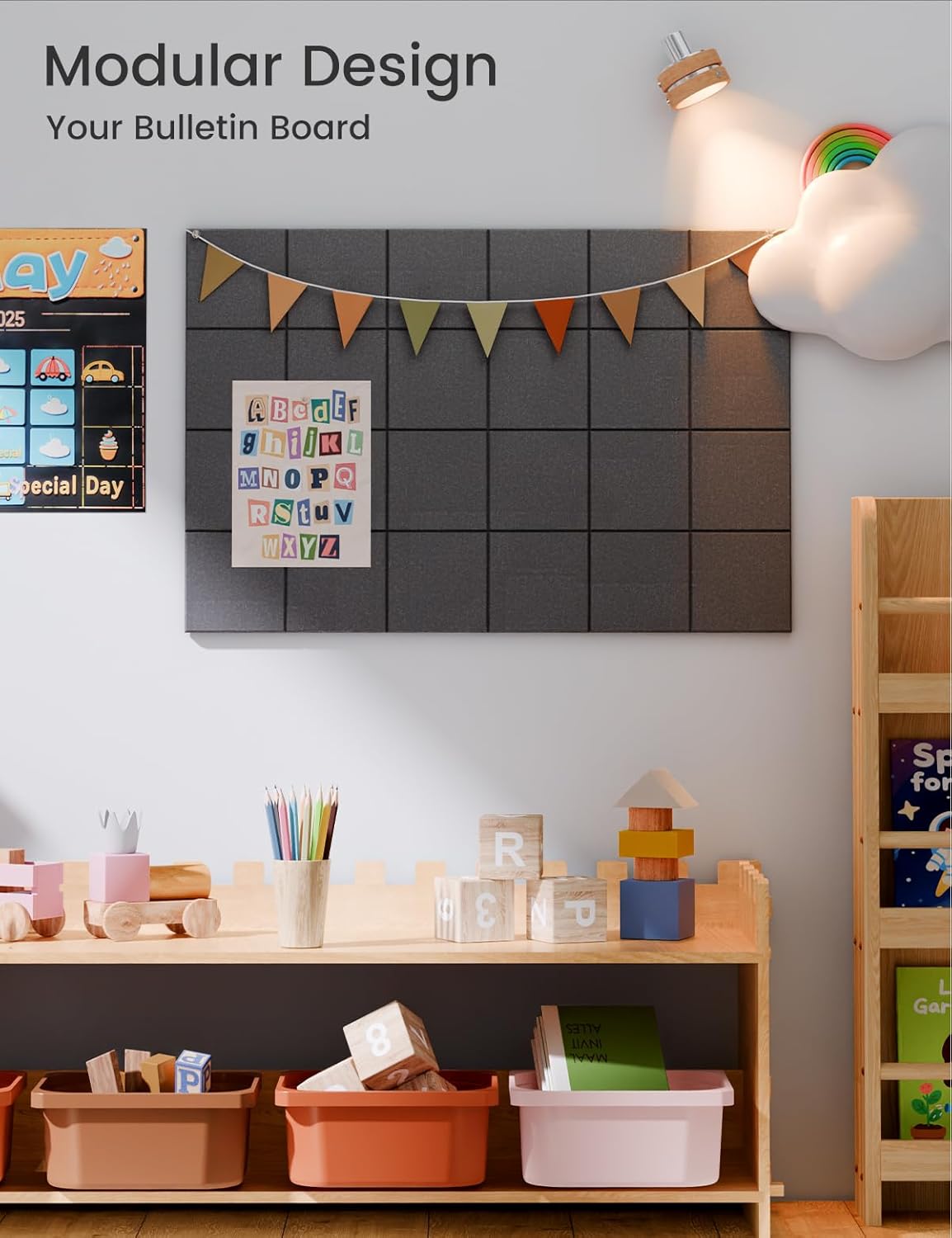 Felt Bulletin Board Tiles -28"x18" Cork Board Alternative for Office Decor, Push Pin Board Wall Organizer 6-Pack-Charcoal Gray