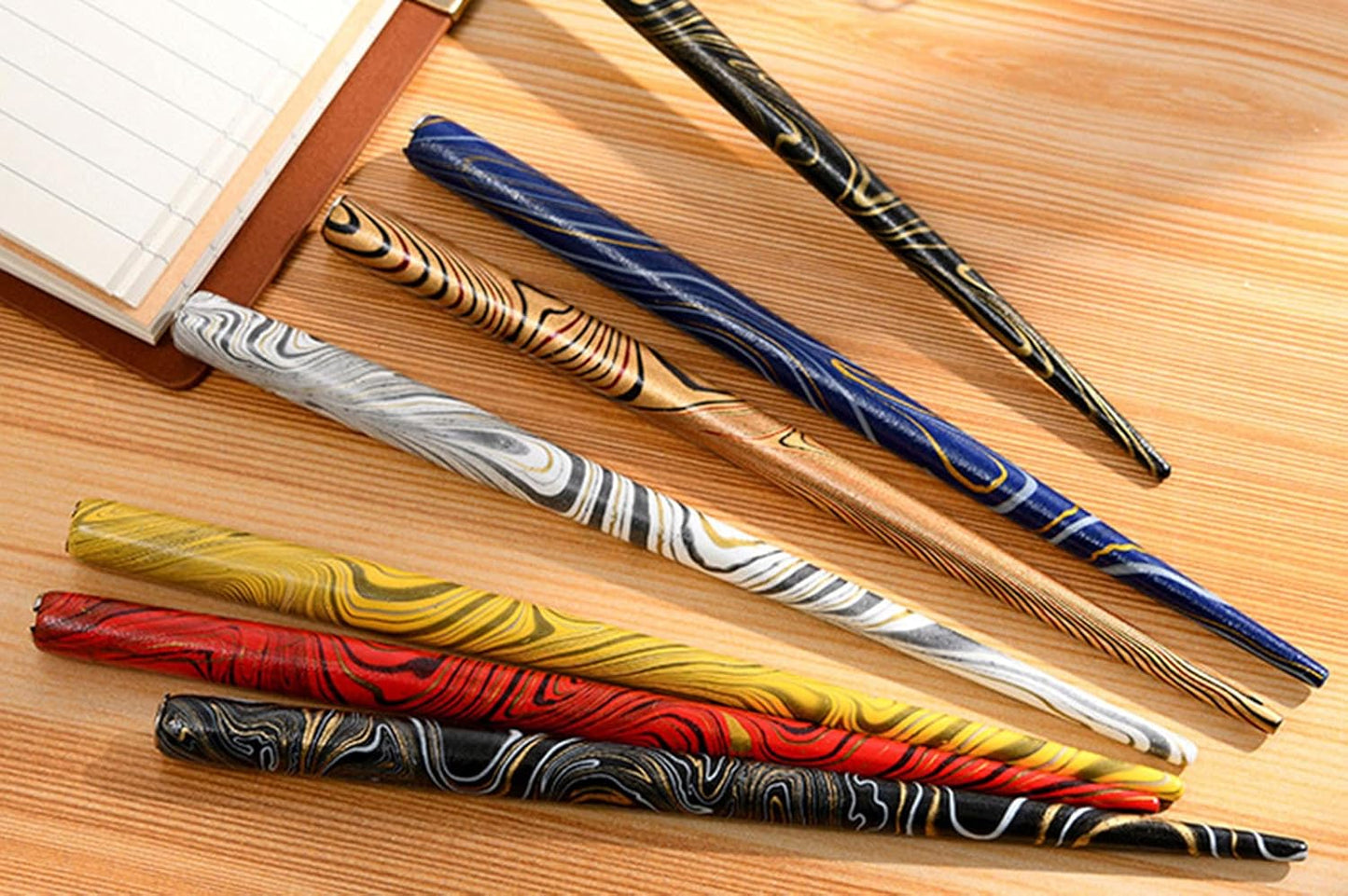 Gullor Wooden Dip Pen Calligraphy Set with Black Ink & 6 Nibs for Beginners, Kids, Writing, Signatures and Drawing, White