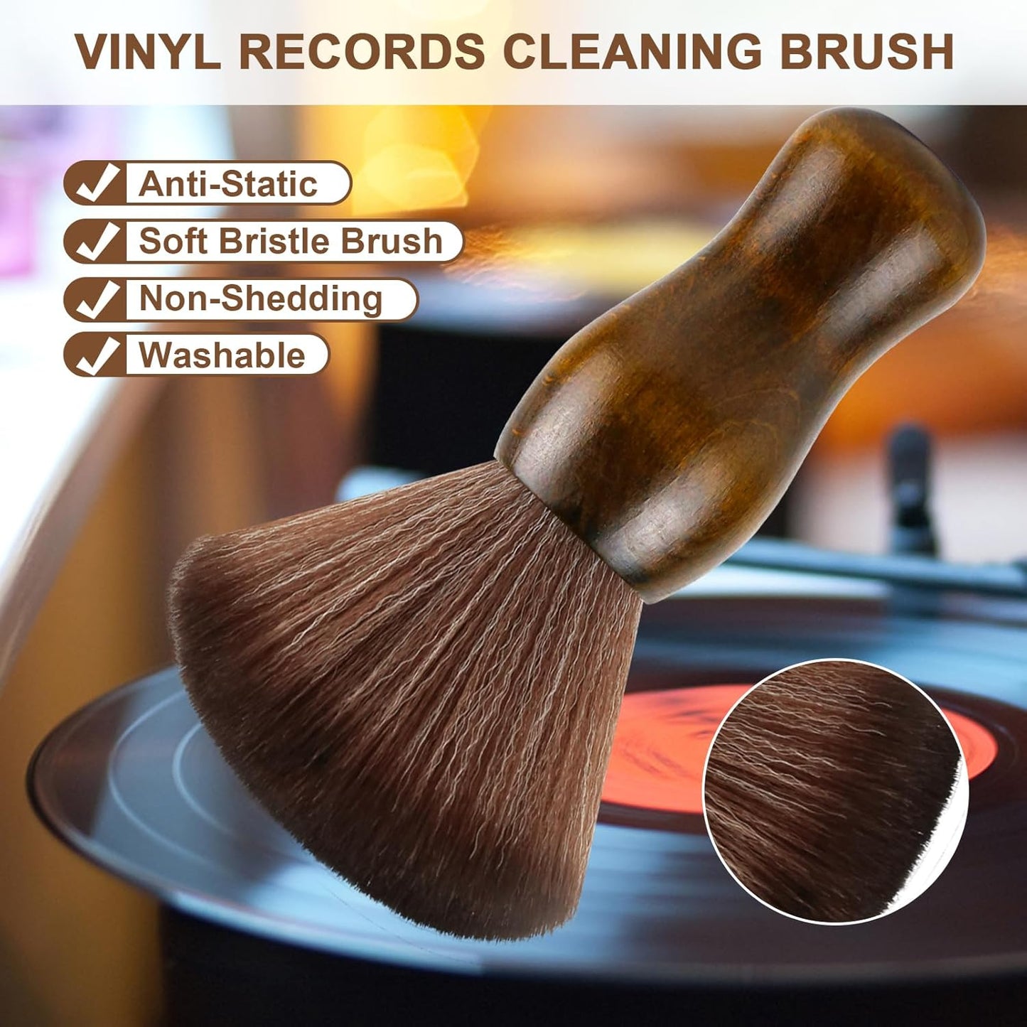 Vinyl Record Cleaning Brush - Anti Static Dust Wooden Vinyl Cleaner Brush - Record Player Accessories