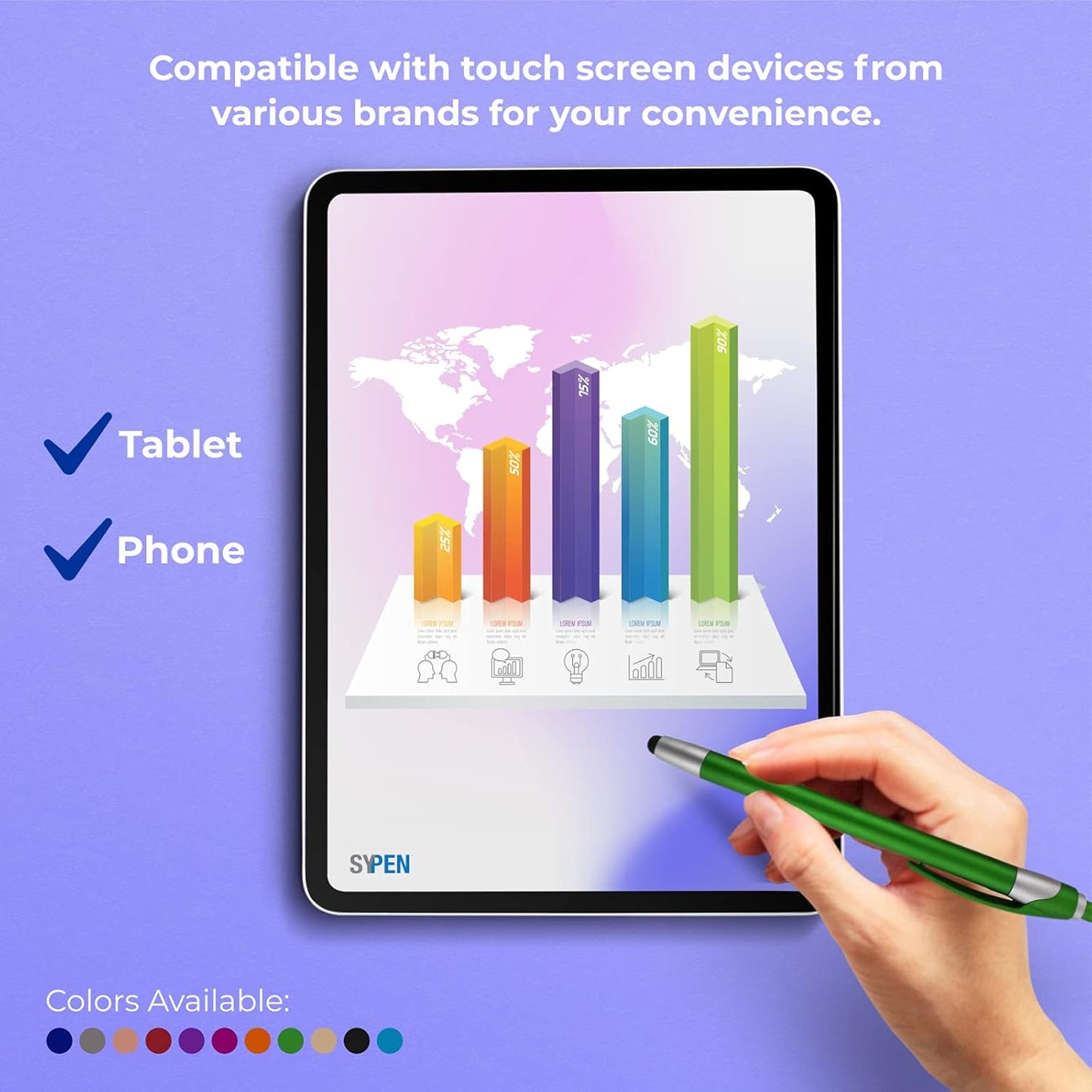 Personalized with Your Custom Logo or Text Pens-Pack of 300- for Marketing, Parties, and Events, 2 in 1 Capacitive Stylus & Ballpoint Pen Compatible with Touchscreen Devices, Black Ink,Purple Pens