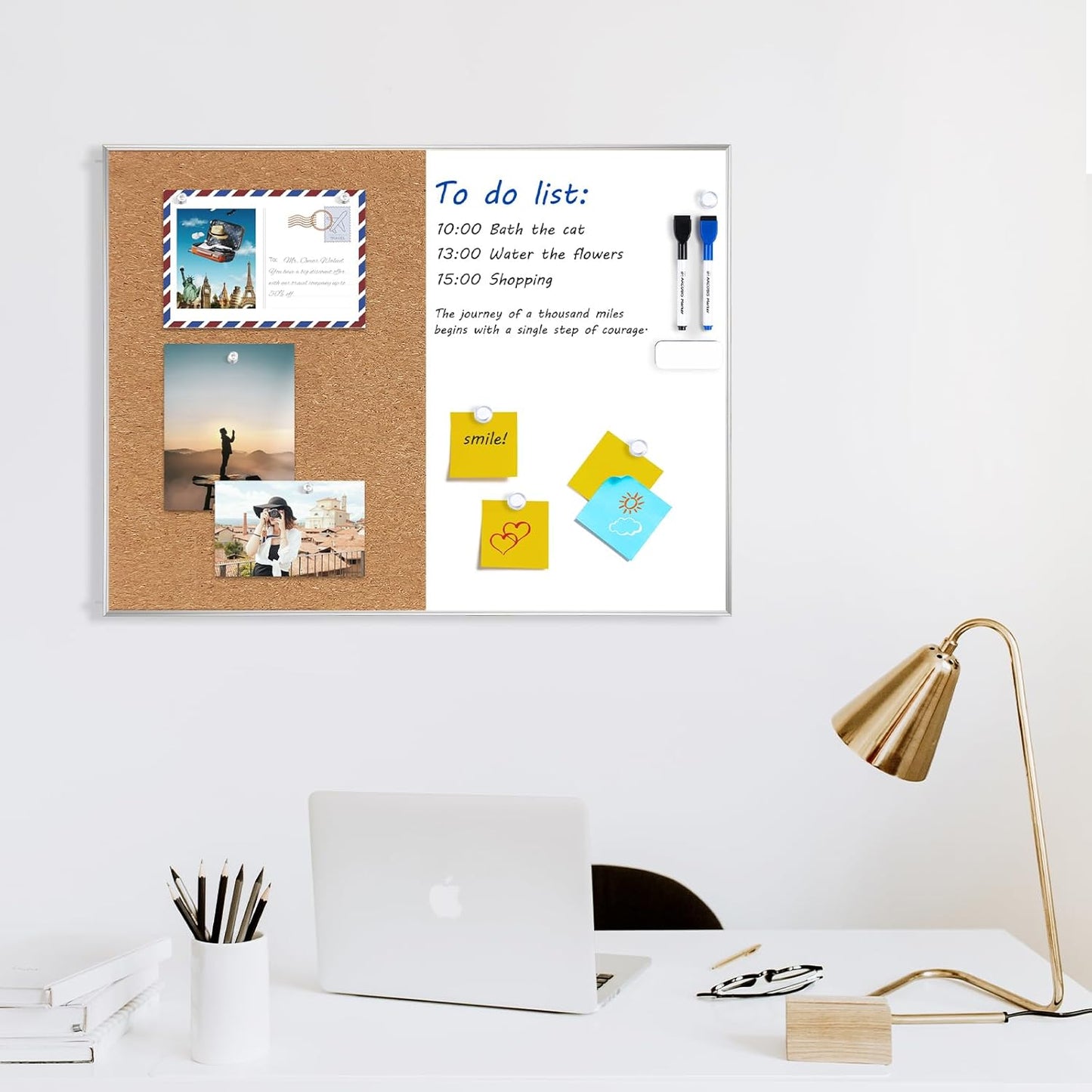ARCOBIS Cork Board White Board Combo, 24 x 18 Inch Bulletin Board, Magnetic Dry Erase Board & Corkboard for Wall, Vision Board for Home, Office, School, Silver Frame