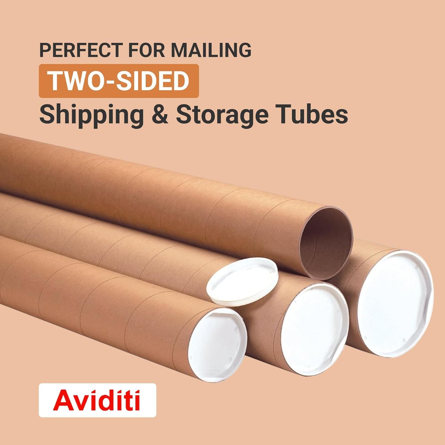 AVIDITI Cardboard Tubes with Caps, 20"L x 2"W x 2"H, Pack of 50 | Poster Tube for Mailing and Storage of Blueprints, Artwork, Crafts, Long Art Holder, 20 inches