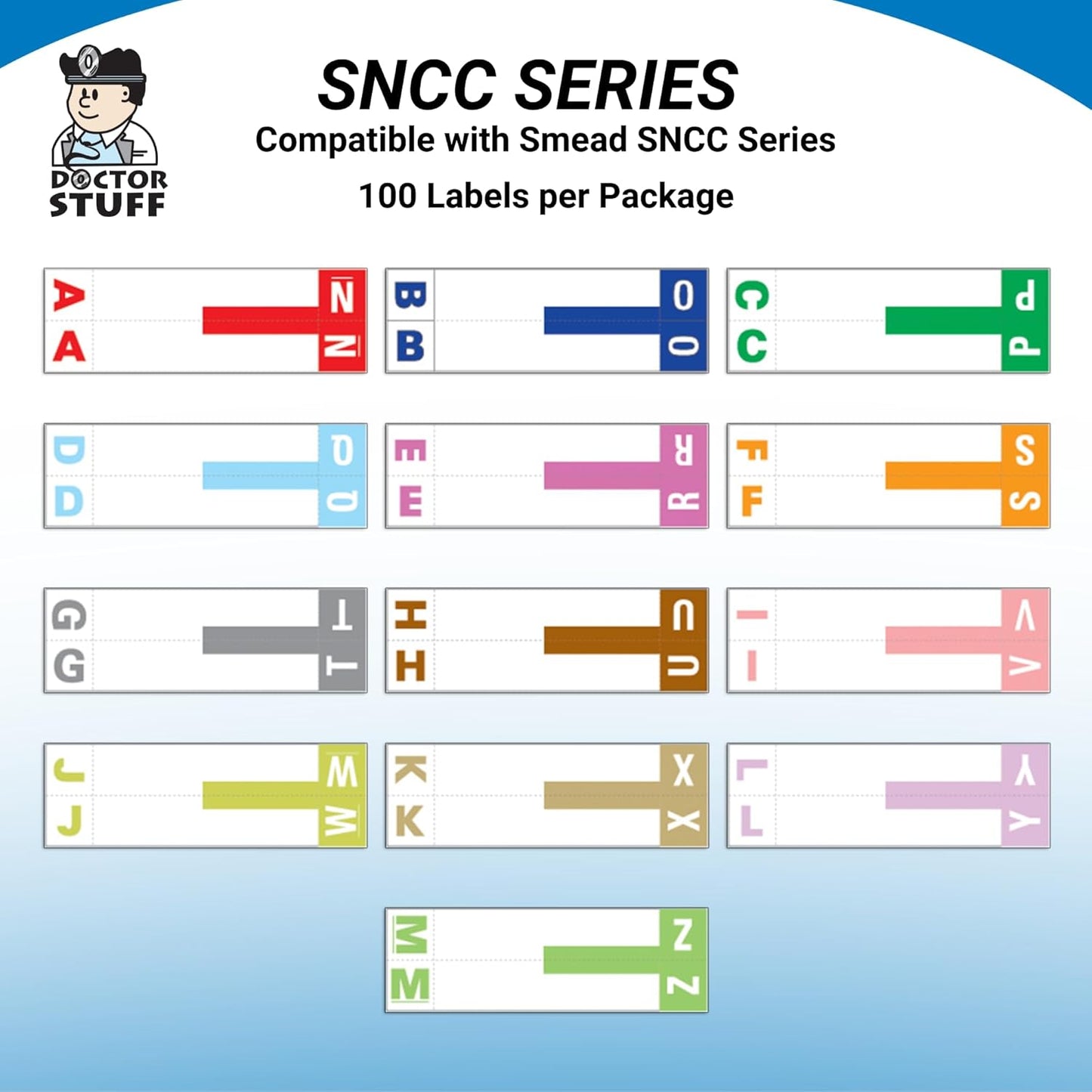 Doctor Stuff - File Folder Labels, Alphabet Letters, G/T, Compatible with Smead NCC - SNCC Series Alpha Stickers Gray, 1-5/32" x 3-5/8, 100/Package