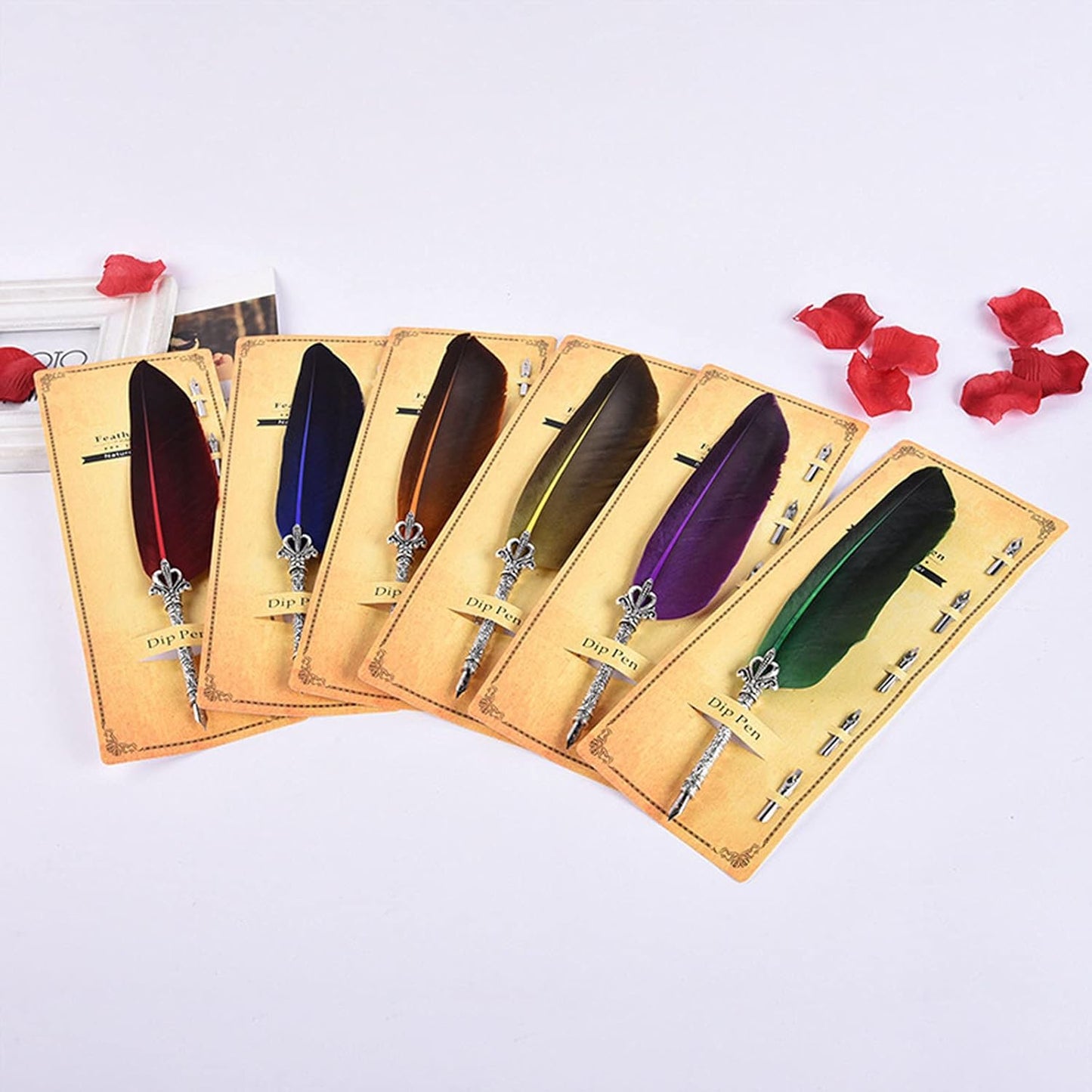 Gullor Calligraphy Feather Quill Pen and 5 Calligraphy Nibs for Beginners Kids Calligraphy Writing Quill Dip Pen Set, Red