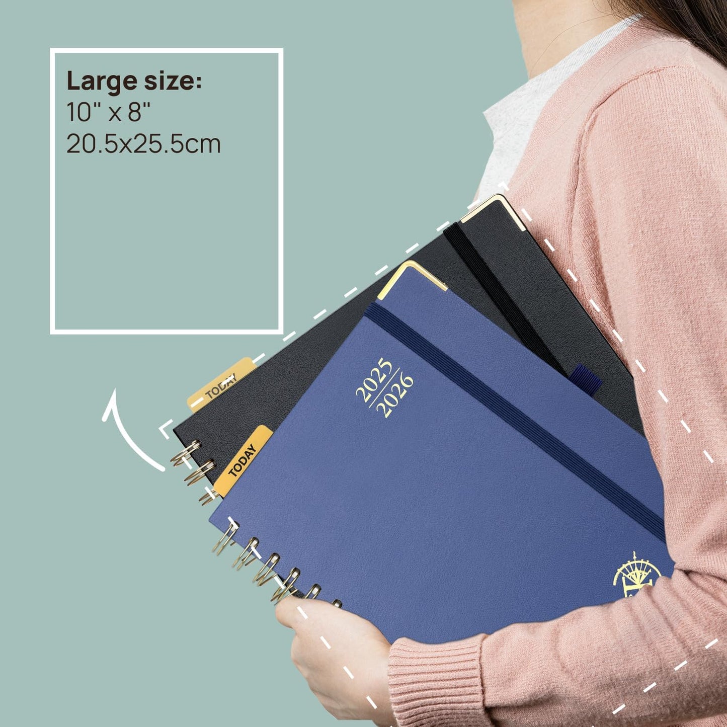 POPRUN Monthly Planner 2025-2026 Spiral Hardcover (8'' x 10''), 18 Months Calendar (Jul.2025 - Dec.2026)- 2 Pages per Month with Dotted Note Pages, Sunday Start, Laminated Tab - Burgundy