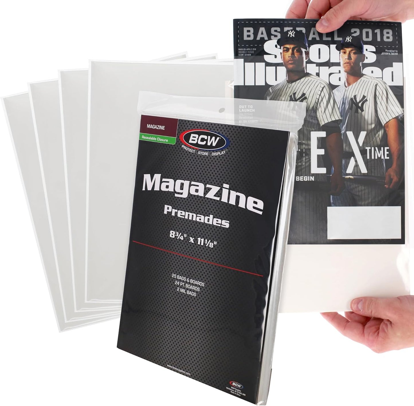 BCW Magazine Bags and Boards – (50 Pack) | Premade Resealable Magazine Protectors | Standard Size 8 ¾" x 11 ⅛" | Magazine Sleeves and Boards Pre-Loaded for Storage and Display