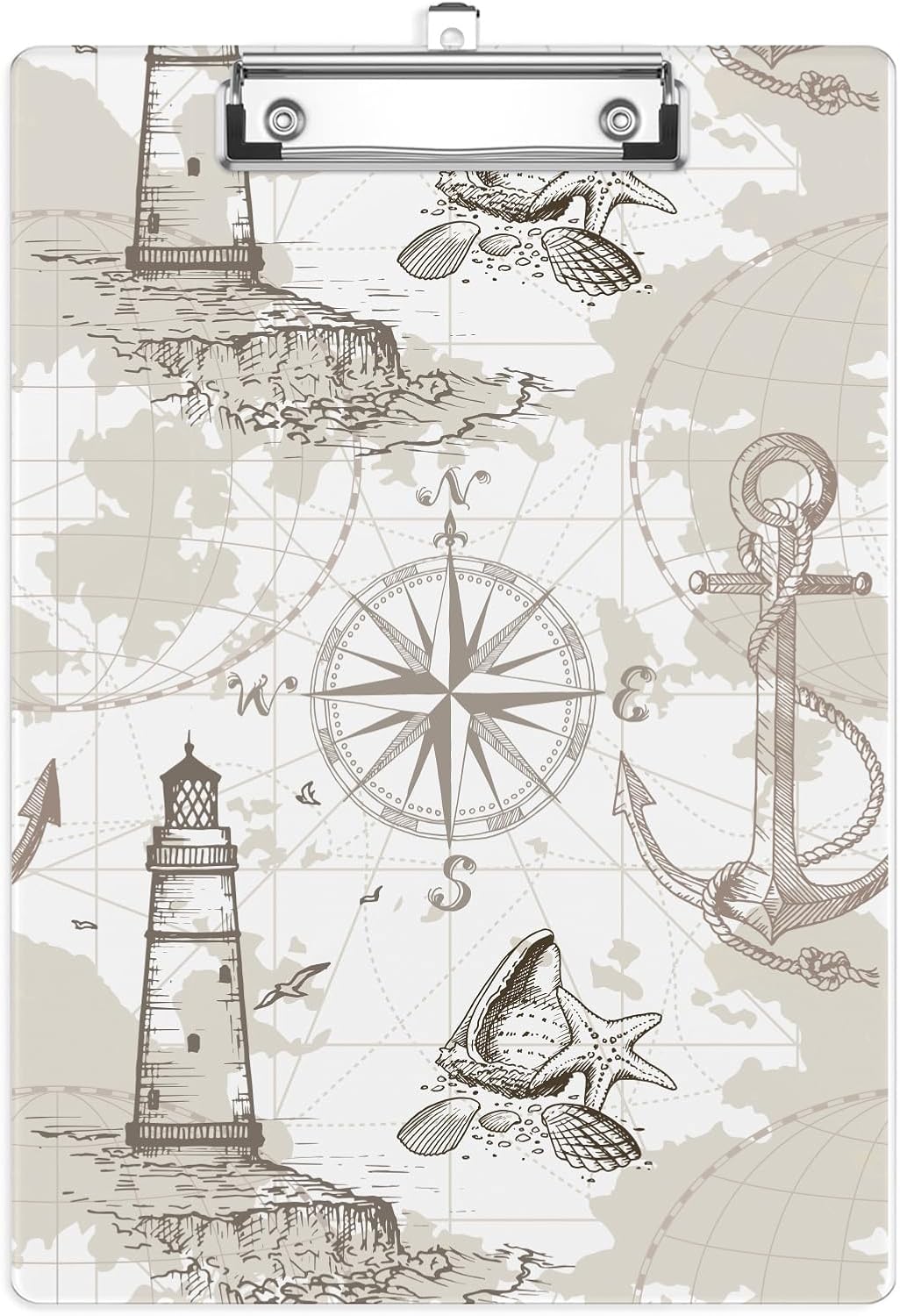 Compass Lighthouse Plastic Clipboards,Cute Fashion Clipboard Decorative 8.5" x 12.5"Standard A4 Size Clipboards,Acrylic Clipboard for Teacher,Social Worker,Students,Nurse,Office Supplies