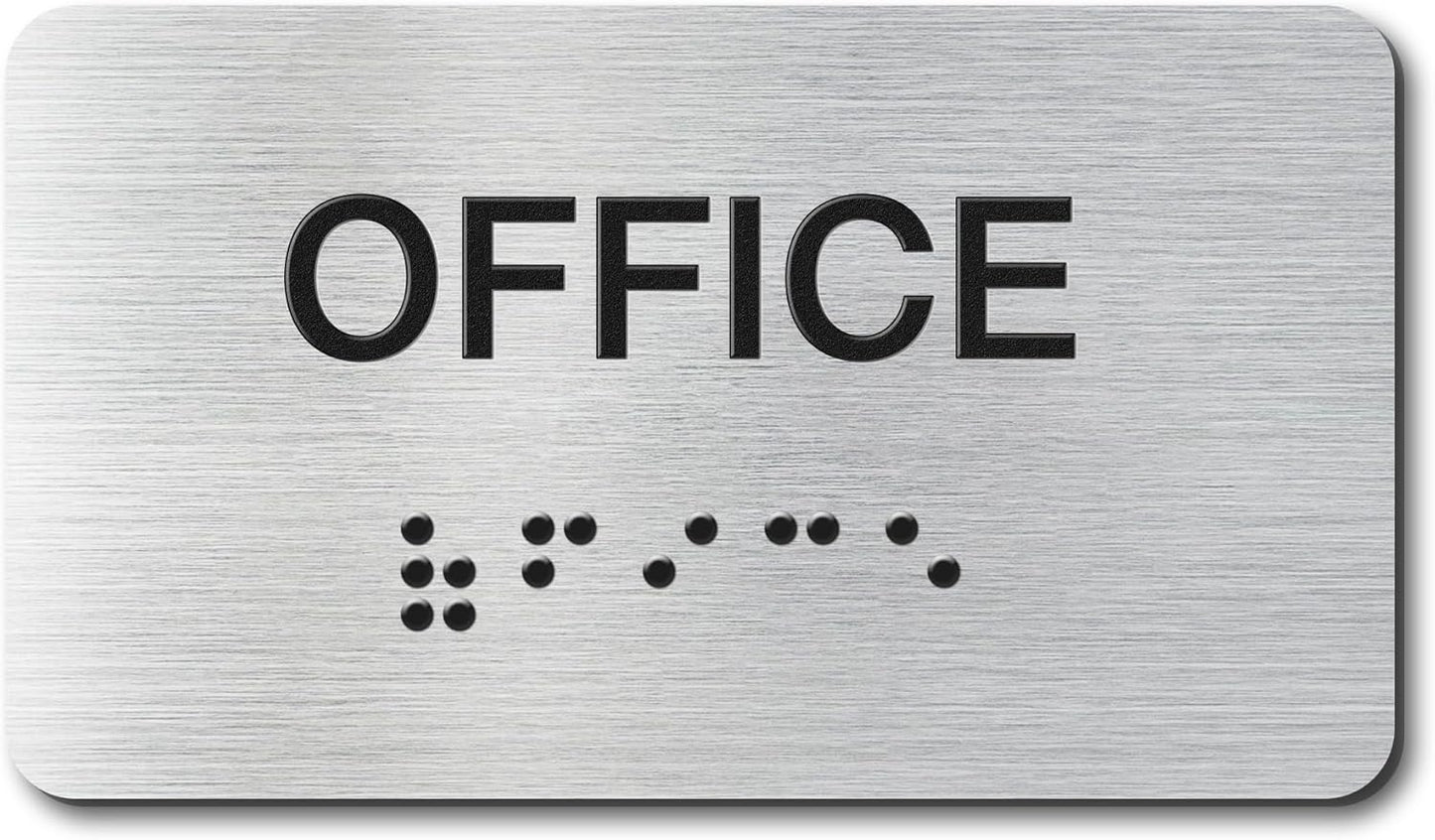 Office Signs with Raised Text & Grade 2 Braille, Brushed Aluminum/Silver Finish Easy Install with Double-Sided Tape, ADA Compliant Office Door Sign