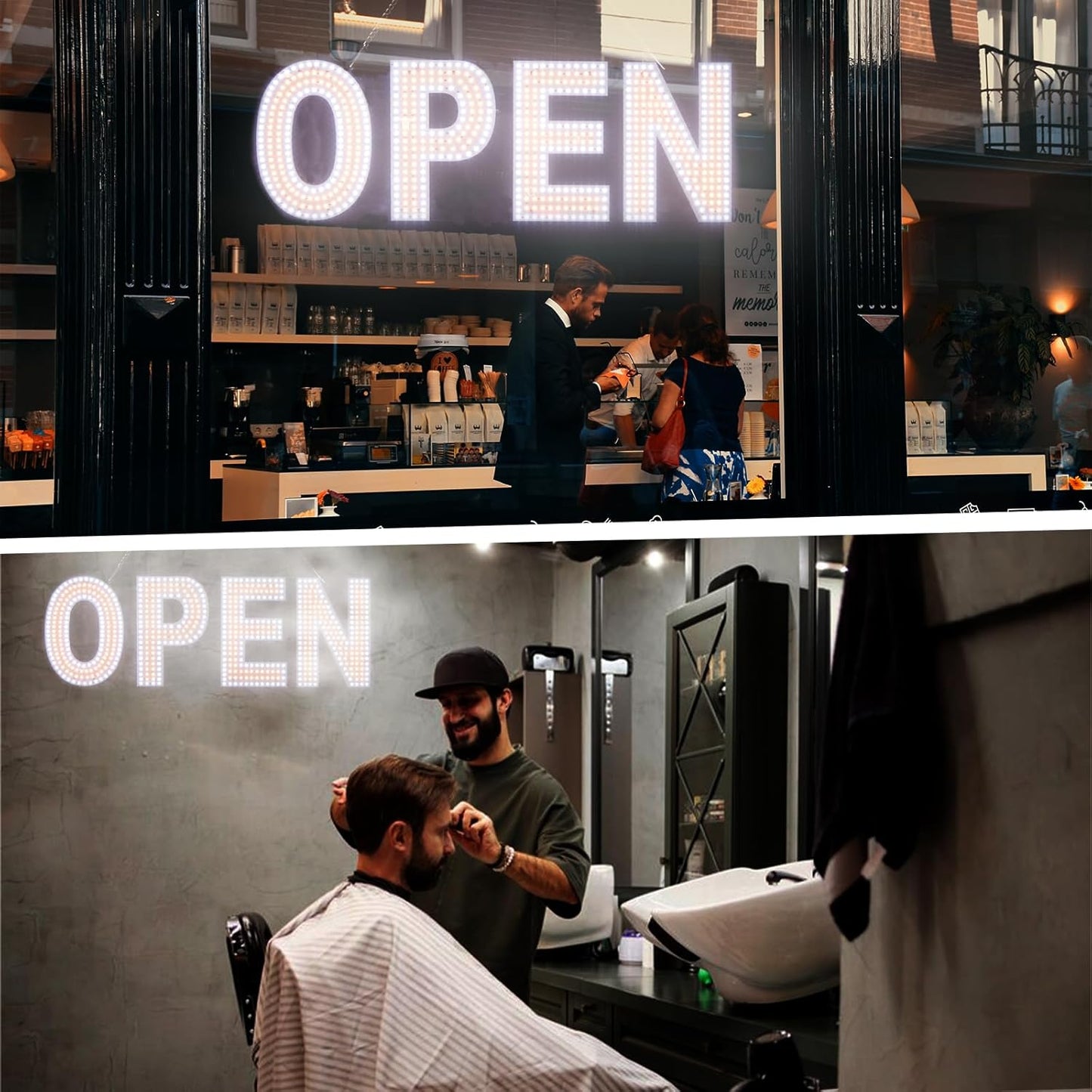 Open Sign for Business, 30"x10" Dimmable Large LED Open Signs with Hanging Installation for Cafes Store Restaurant Office Bar Pubs Hotel Salon Warm White