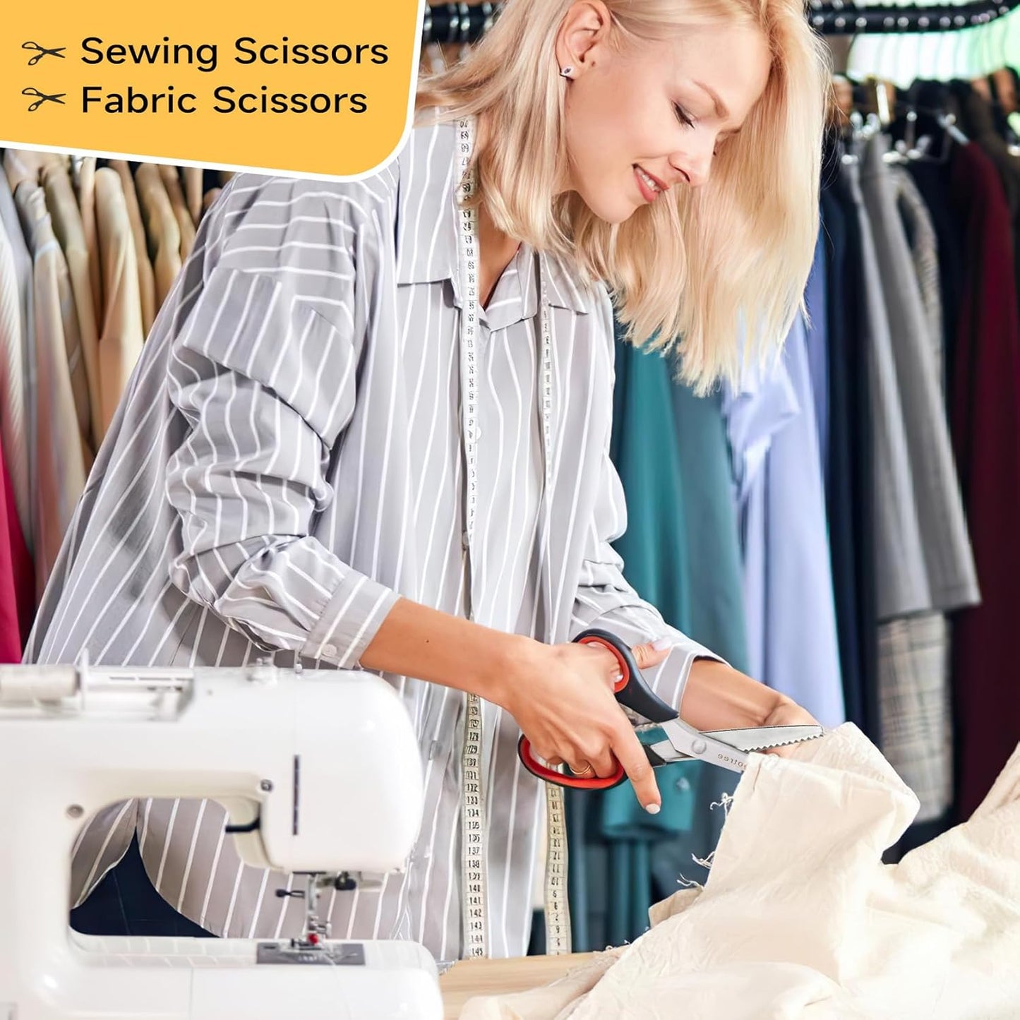 Sewing Scissors for Fabric Cutting, Taotree 9.5" Fabric Scissors Pinking Shears, Zig Zag Craft Decorative Edge, Sewing Supplies Notions Accessories for Craft Scrapbooking Supplies, Red Black 2 Pack