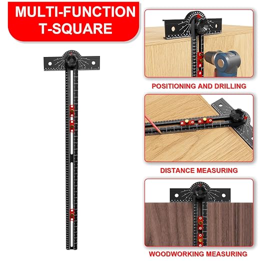 29 Inch Woodworking T Square Ruler, Aluminum Alloy, Adjustable Angle 15-165° - Image 3