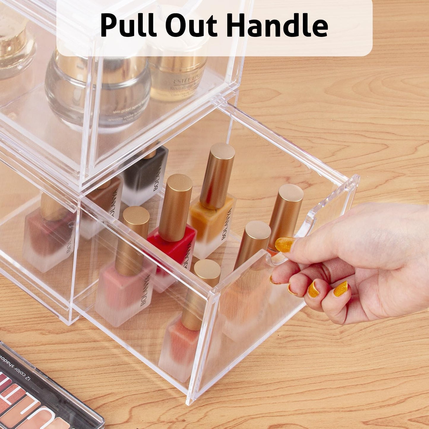 AMEITECH 2 Pack Clear Stackable Storage Drawer, Bathroom Makeup Organizer, Plastic Storage Bins, Acrylic Organization and Storage for Vanity, Kitchen Cabinets, Pantry, Undersink