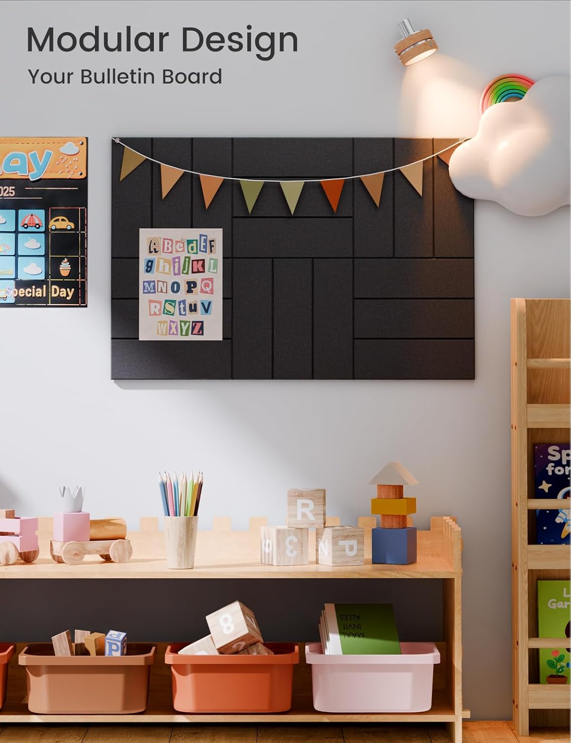 Felt Bulletin Board Tiles -28"x18" with 40 Adhesive Tabs, Cork Board Alternative for Office Decor, Push Pin Board Wall Organizer 6-Pack(Black)