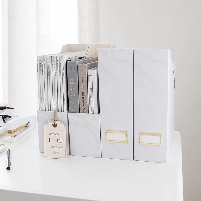 BLU MONACO Set of 4 Magazine Holders | White Marble Design - Image 5