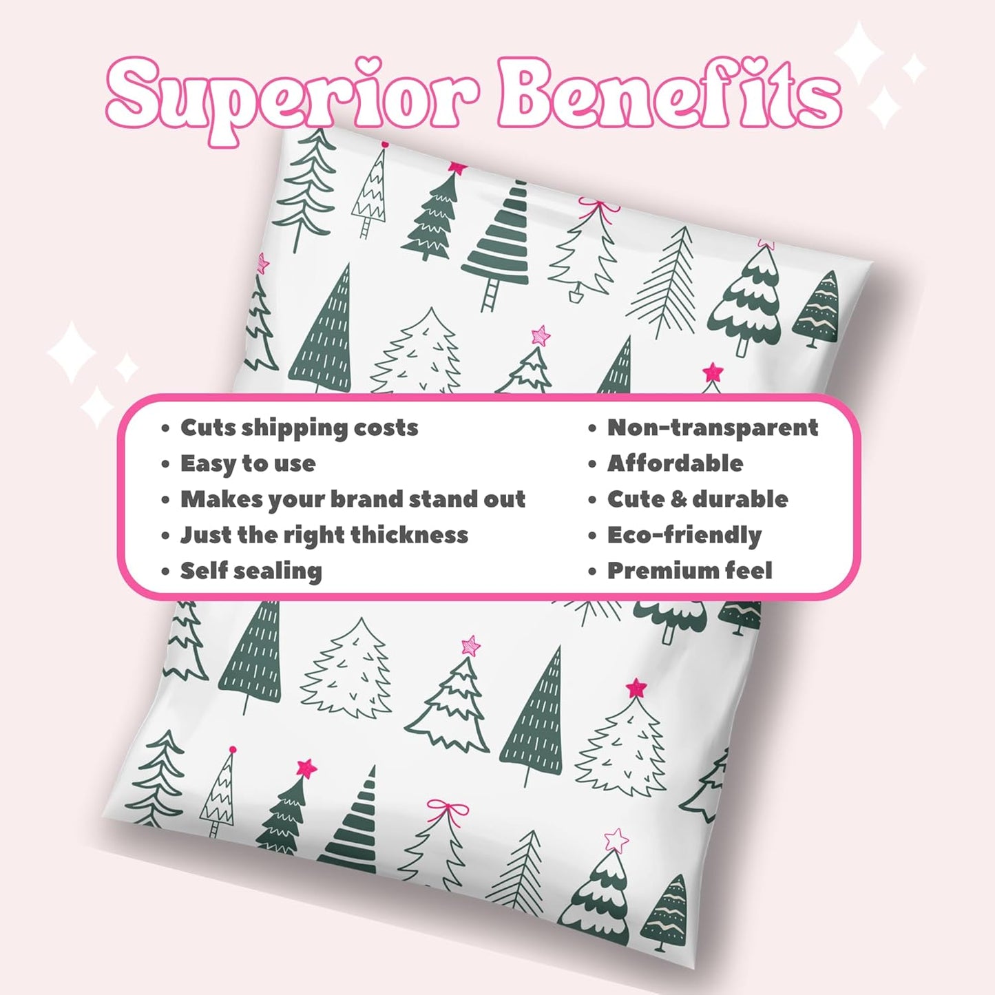 Christmas Shipping Bags Envelope 14x19 Holiday Shipping Supplies Poly Mailers for Small Business Boutique Mailing Bags for Clothing Cute Designer Polymailer - 100 Pack Festive Forest
