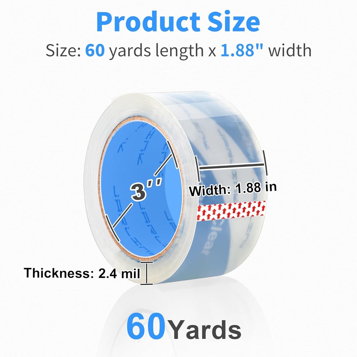 JARLINK No Noise Clear Quiet Packing Tape (6 Rolls), Heavy Duty Packaging Tape for Shipping Packaging Moving Sealing, 2.4mil Thick, 1.88 inches Wide, 60 Yards Per Roll, 360 Total Yards