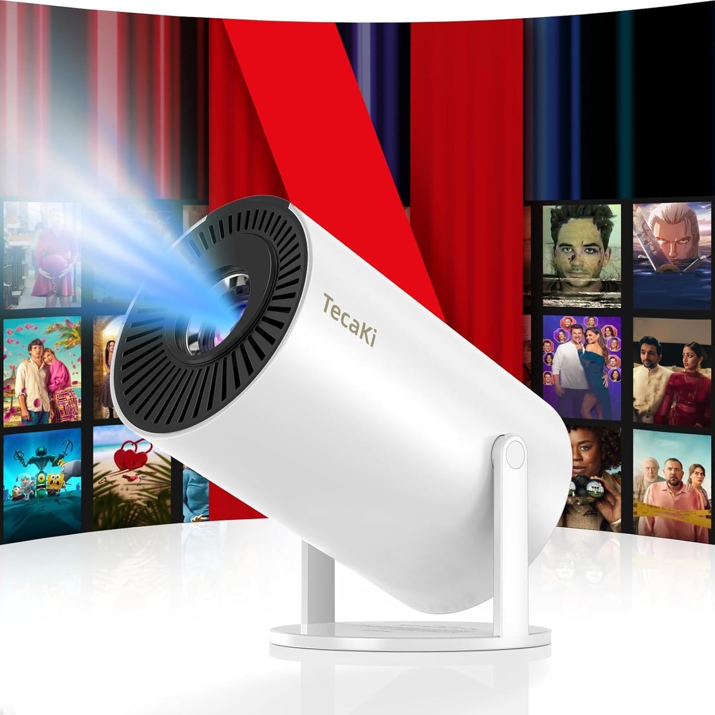[Netflix Officially Licensed] Tecaki Mini Projector, Portable Smart Projector with WiFi and Bluetooth, 180° Rotatable Stand, Auto Keystone & Electric Focus, 4K Supported
