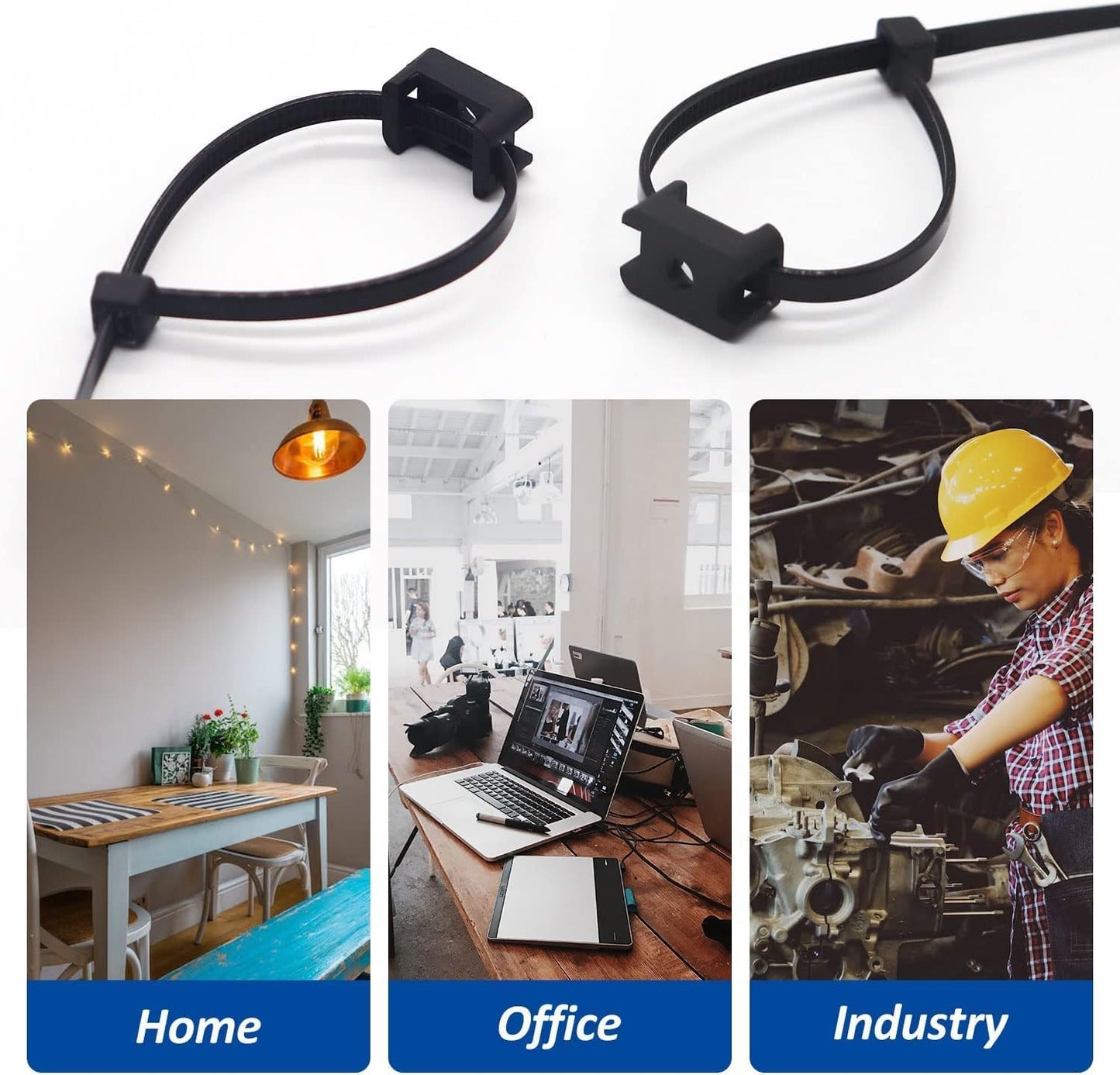 Cable Zip Tie Mounts Kit - 240 Set Wire Cable Clips Organizer Holders with 8" Cable Ties, Saddle Type Mounts Base and Tapping Screw