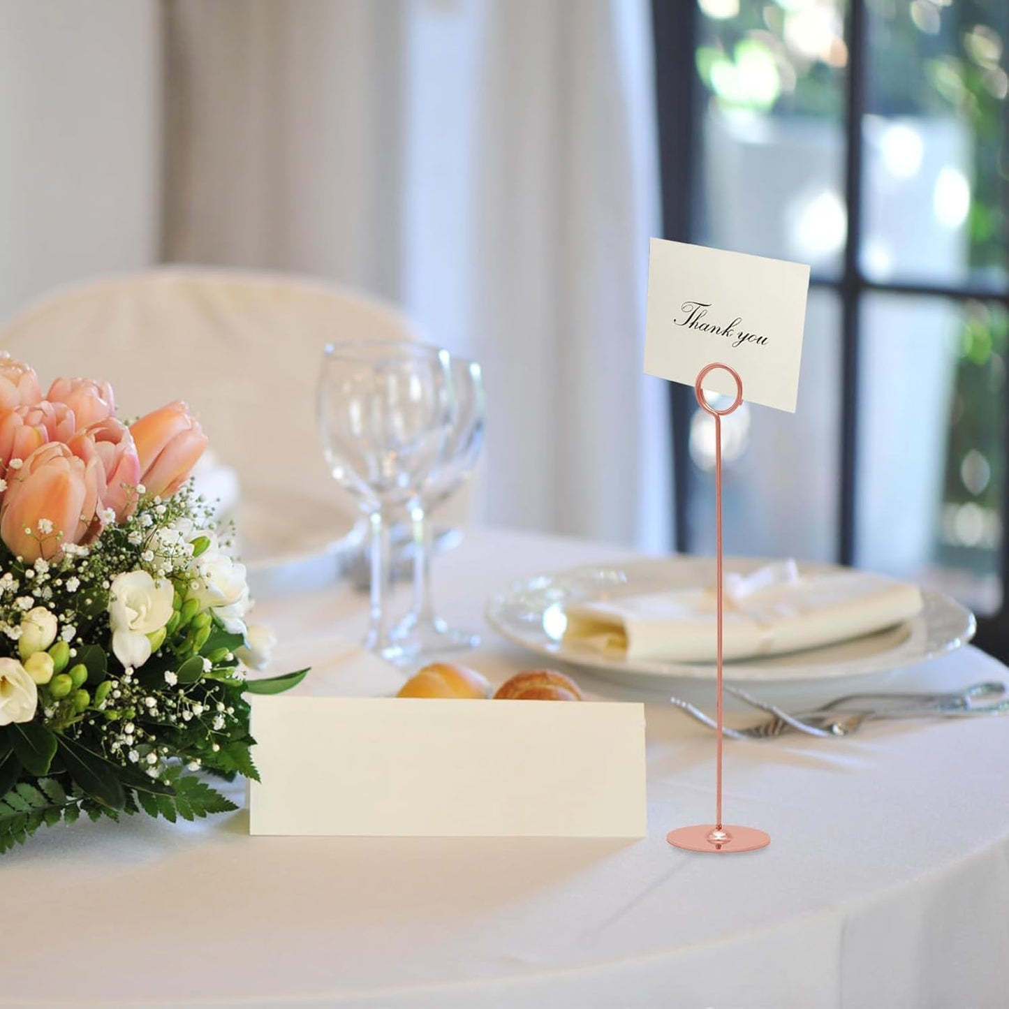Urban Deco 16PK Table Number Holders Place Card Holders 12 Inch Table Card Holders Steel Card Holders for Photos, Food Signs, Memo Notes, Weddings, Restaurants, Birthdays (Rosegold)