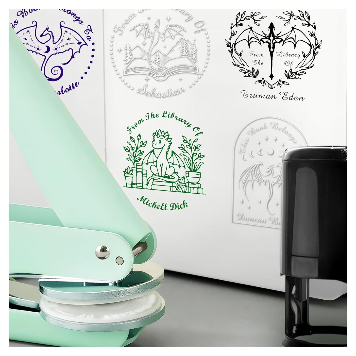 Customized Book Embosser Dragon Color Stamp with Your Name or Design Constellations Personalized Library Embosser Stamp Custom Books Business Cards Paper Documents Notebooks etc. (Dragon Theme - 04)