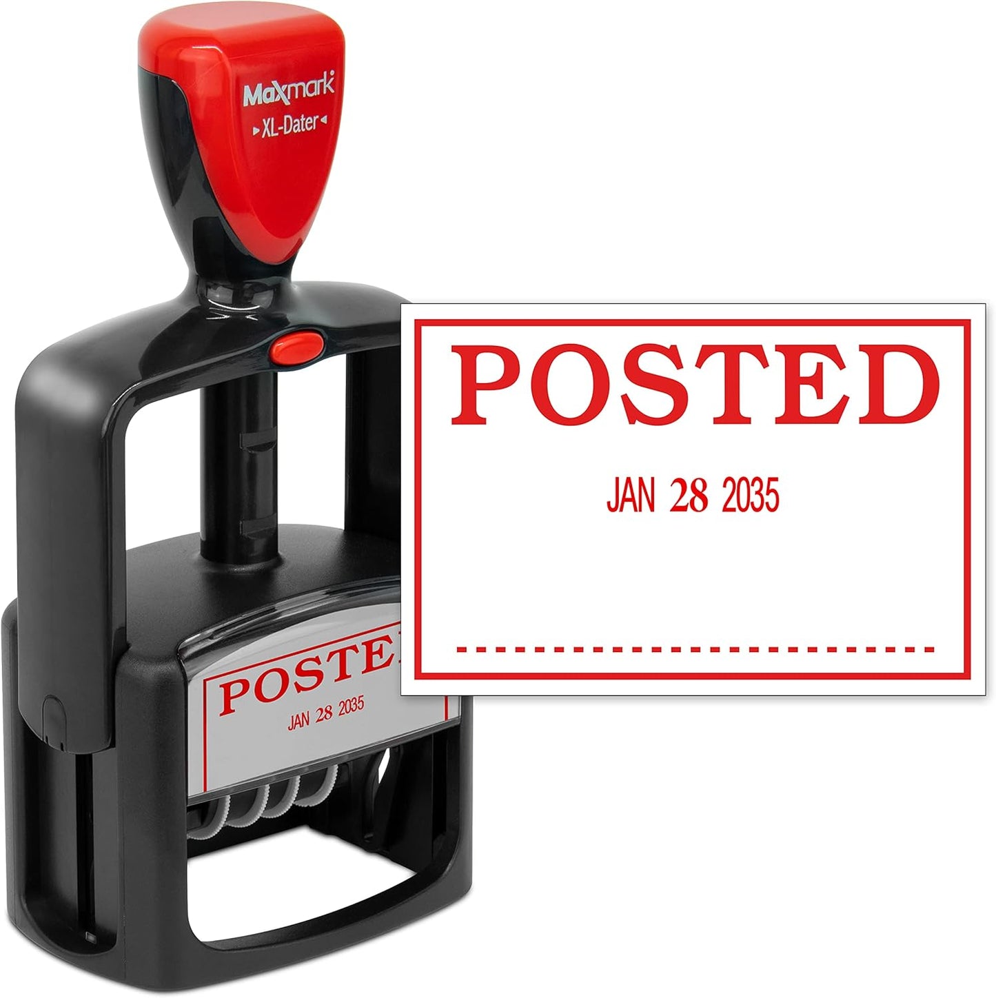MaxMark Heavy Duty Style 3 Date Stamp with Posted self Inking Stamp - Red Ink
