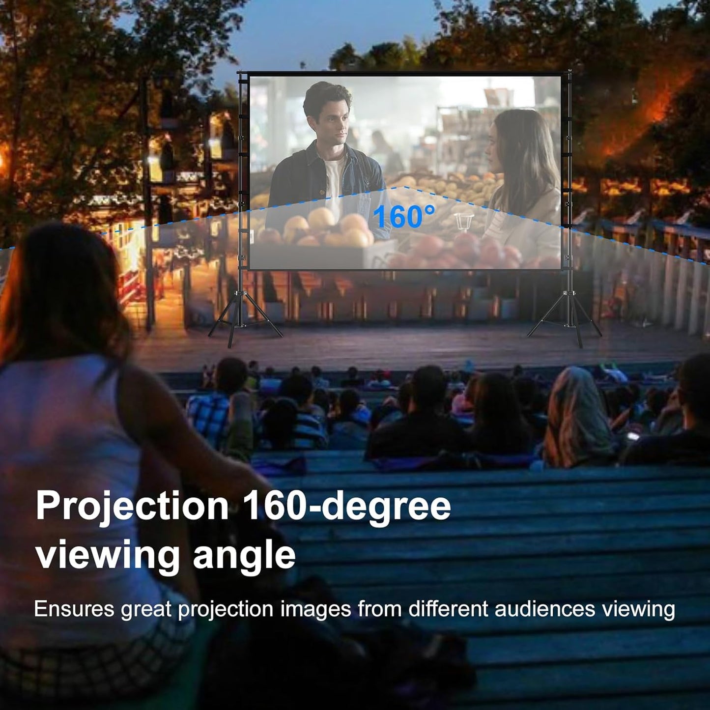 150 inch Outdoor Projector Screen with Stand,DUYIKJ Portable Heavy Duty Bracket Large Projector Screen 16:9 4K HD Rear Front Projection Movie Screen with Carry Bag for Home Theater