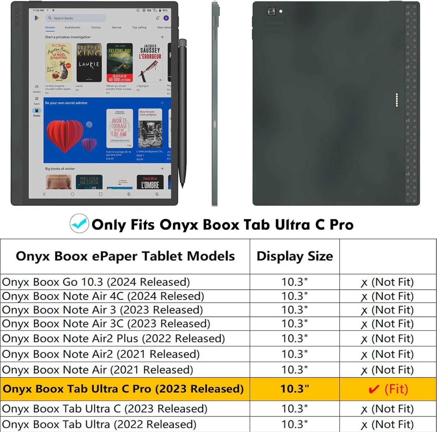 BOZHUORUI Case for 10.3" Boox Tab Ultra C Pro ePaper Tablet | with Sleep/Wake | Magnetic Adsorption | Pen Clasp Design | Thin & Light | PU Leather Smart Cover (Denim Black)