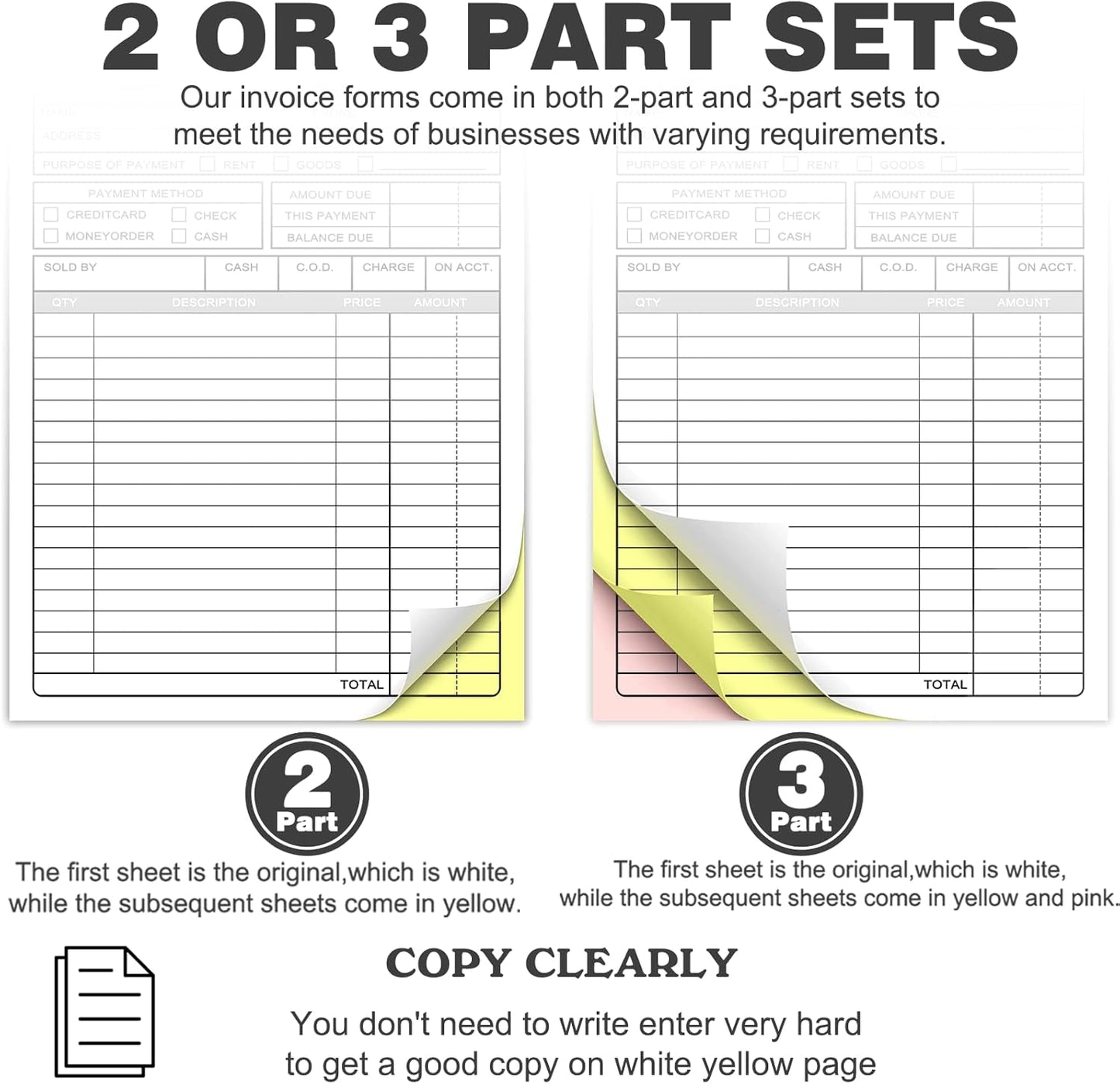 Custom Invoices Receipt Book for Small Business Personalized 2-Part Duplicate Carbonless Logo Receipt Books Sales Payment Forms with Company Name Address Phone Number 100 Sets 2.83" x 7"