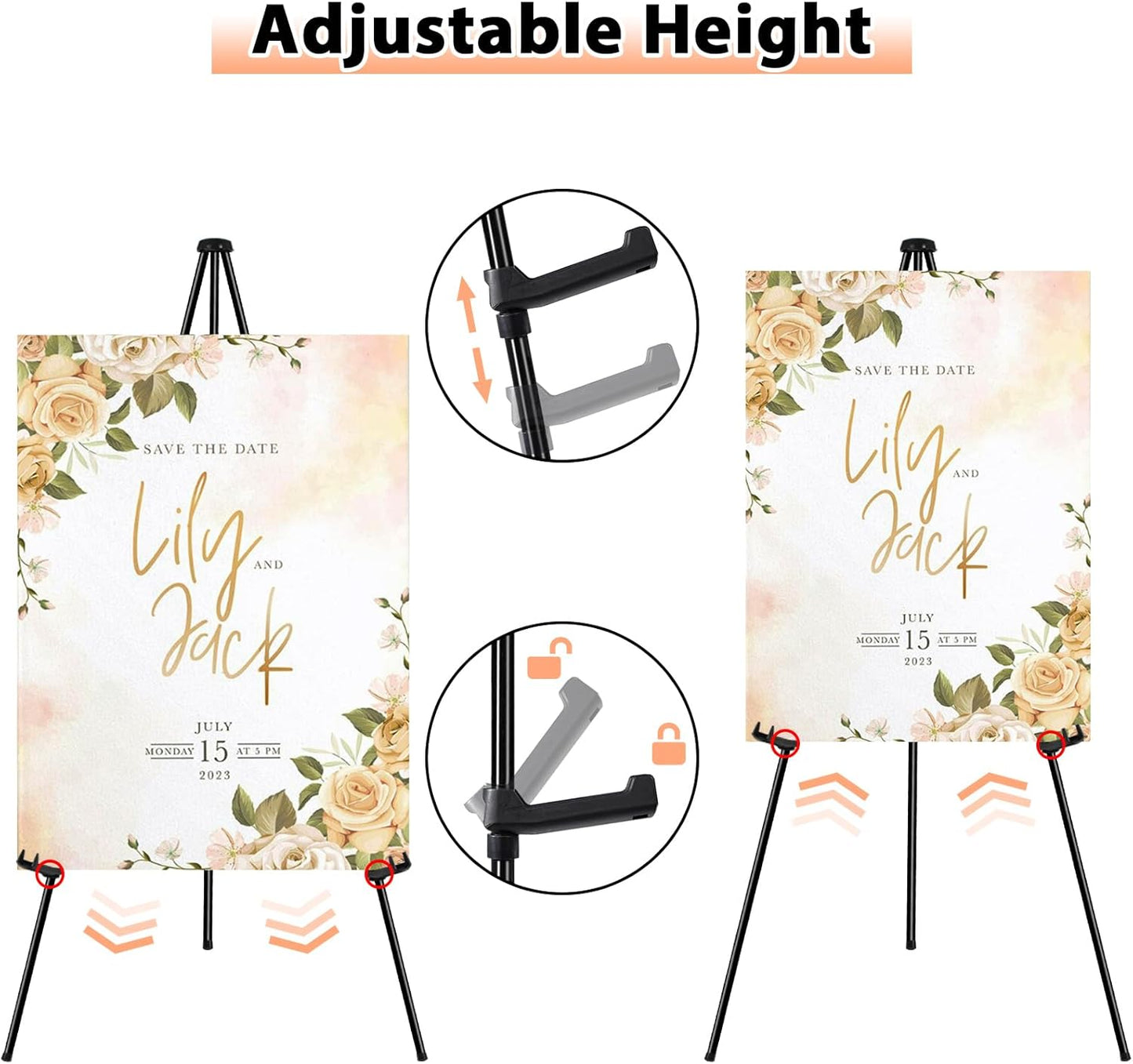 Instant Display Easel Stand, 63" Collapsible Portable Adjustable Height Art Easel - Easy Folding Telescoping Metal Floor Poster Tripod for Display, Black(3 Pack)