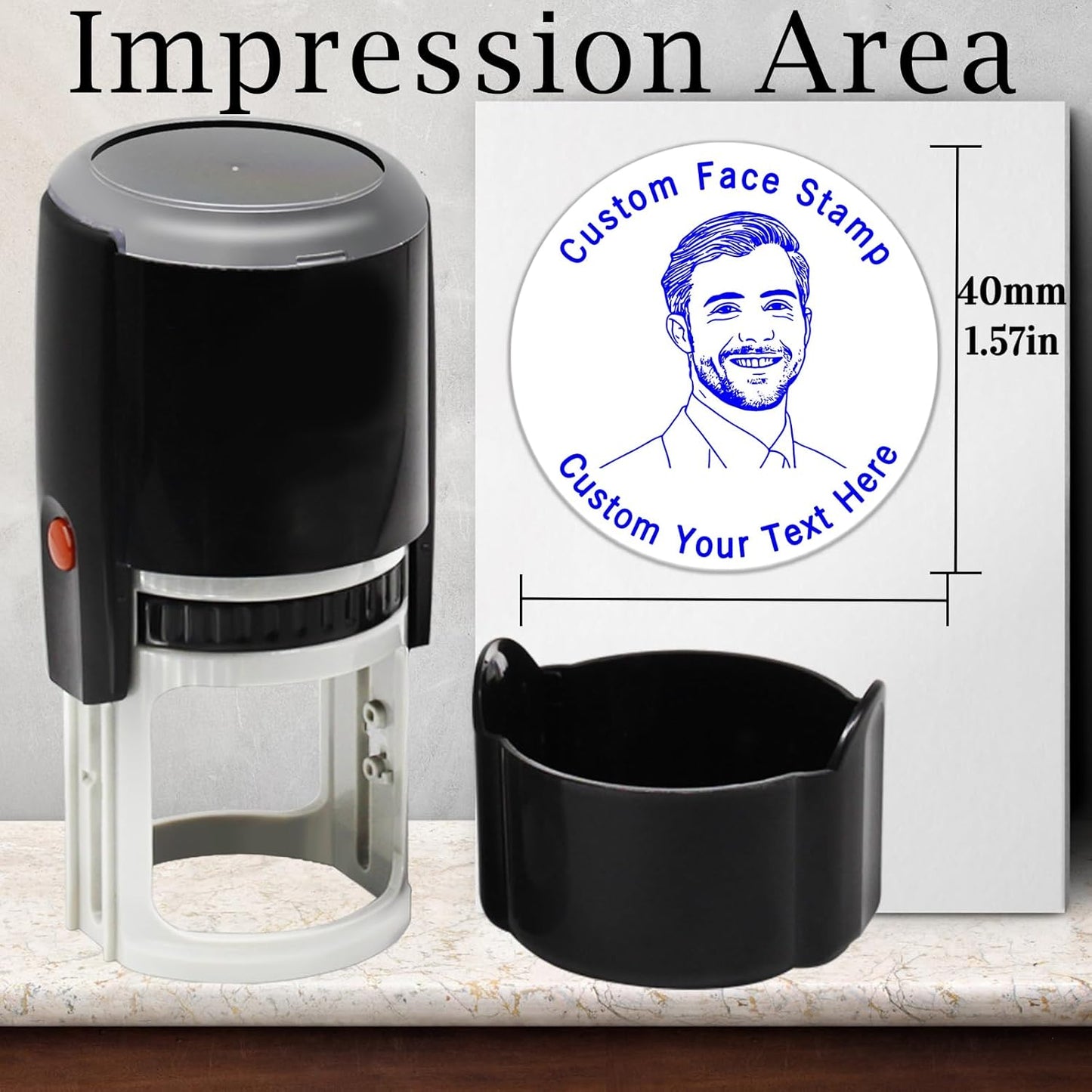 Custom Photo Face Stamp Self Inking Personalized Teacher Stamper with Portrait & Text, School Office Business Rubber Stamp Gift for Pets, Kids, Friends & Family