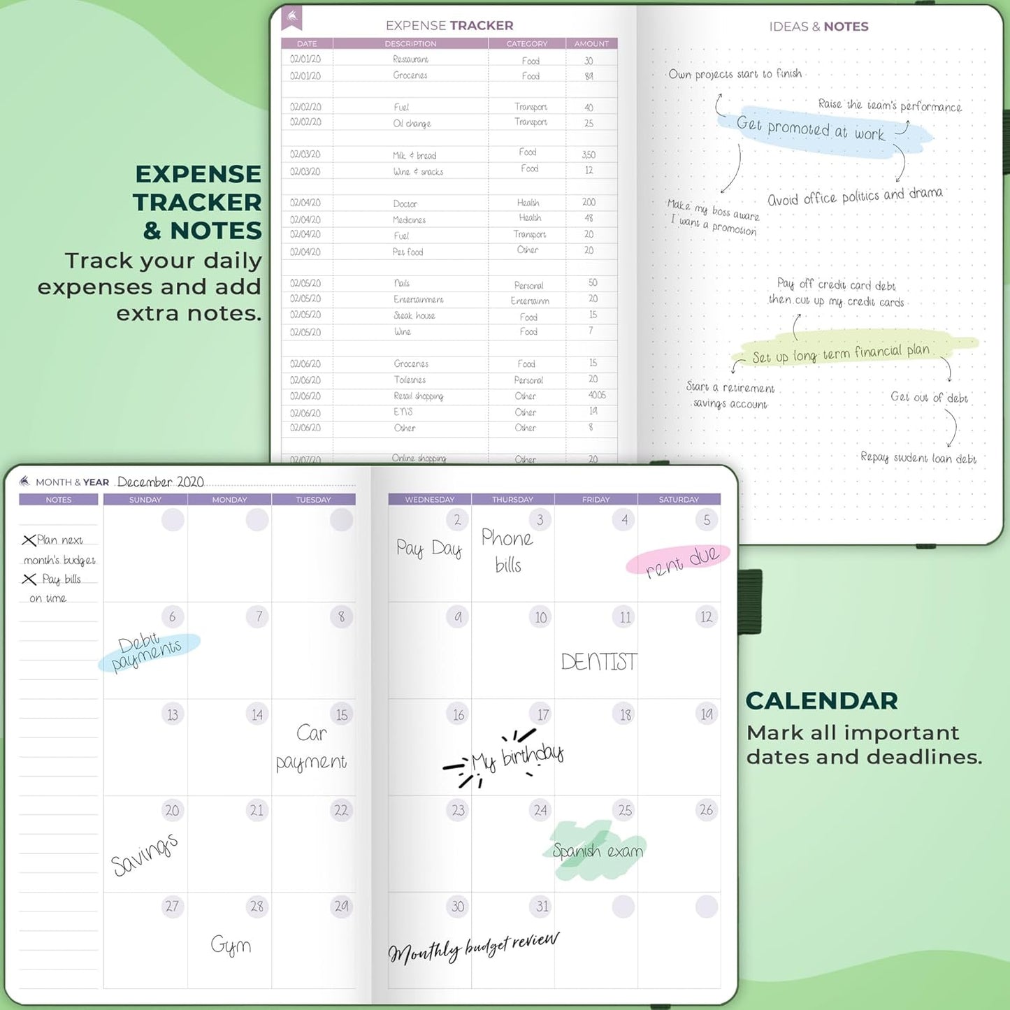 Clever Fox Bi Weekly Budget Planner – Undated Financial Organizer Book – Expense Tracker, Budgeting & Bill Notebook, A5 (Dark Green)