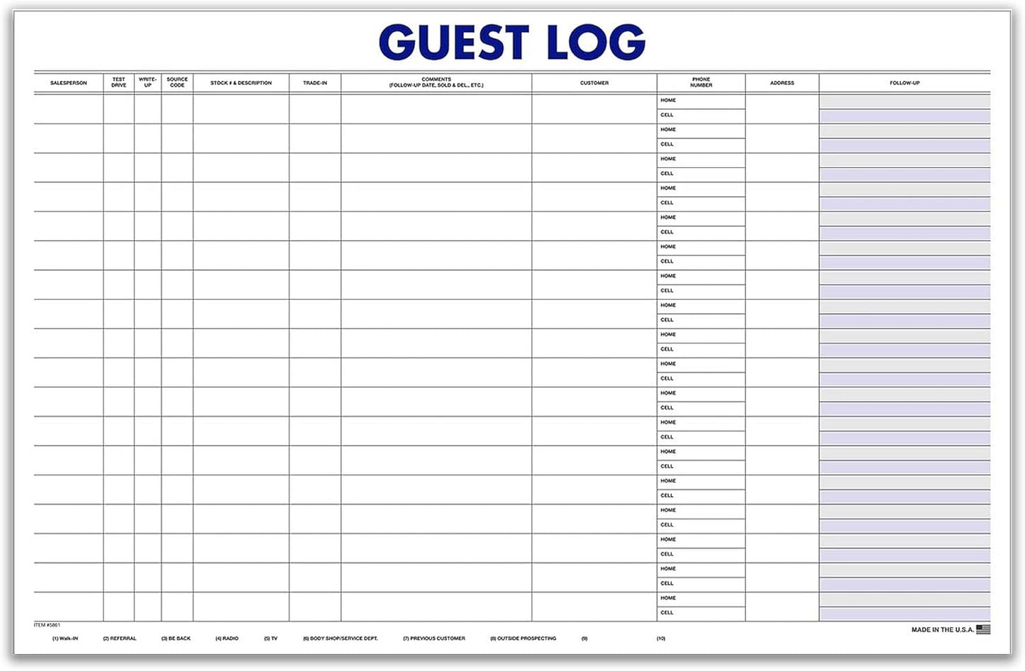 Professional Guest Log Book - Efficiently Track Potential Customers and Follow-Up - Ideal for Automotive Dealerships, Repair Shops, and Service Centers - 17" × 11" - 100 Sheets Per Pad - Pack of 4