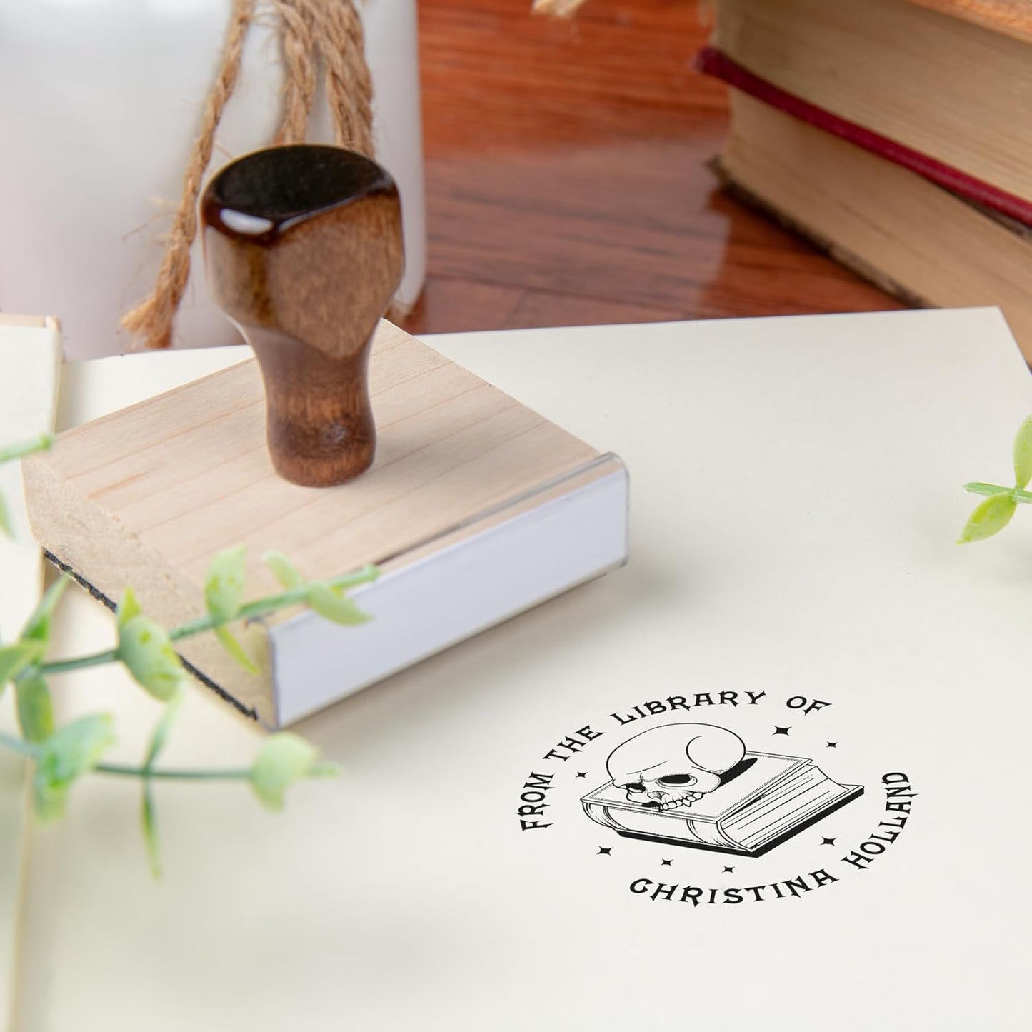 from The Library of Embossers & Stamps for Fantasy Book Readers | Custom Embosser | Custom Stamp | Ex Libris | Elevate Your Fantasy Collection of Stories and Novels (Design 15, Wood Hand Stamp)